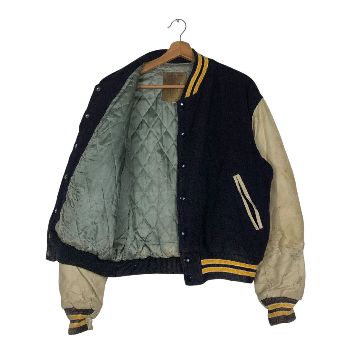 Golden Bear 🔥VINTAGE VARSITY LEATHER JACKET GOLDEN BEAR MADE IN USA Size US L / EU 52-54 / 3 - 13 Thumbnail