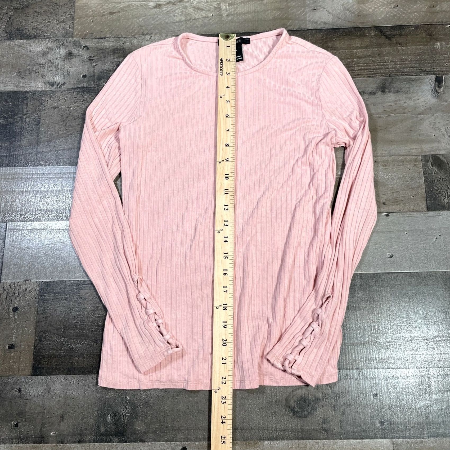 Forever 21 FOREVER 21 T-Shirt Womens S Small Pink Round Neck Lace-Up Long Sleeve Ribbed Tee Size S / US 4 / IT 40 - 4 Thumbnail