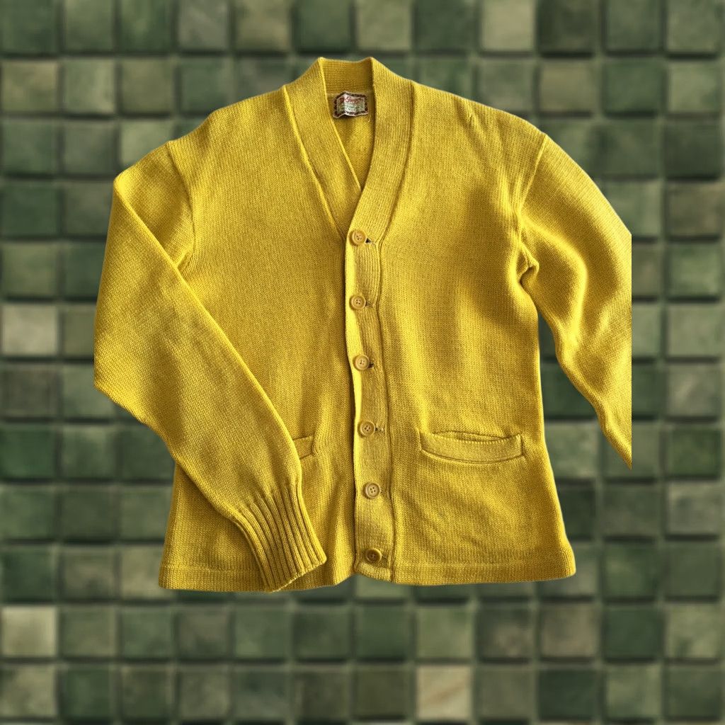 McGregor VINTAGE McGregor Cardigan Sweater Yellow Wool Pockets Long Sleeve Mens Small Small/Medium 40s 50s Practical Casual Mens Size US S / EU 44-46 / 1 - 1 Thumbnail