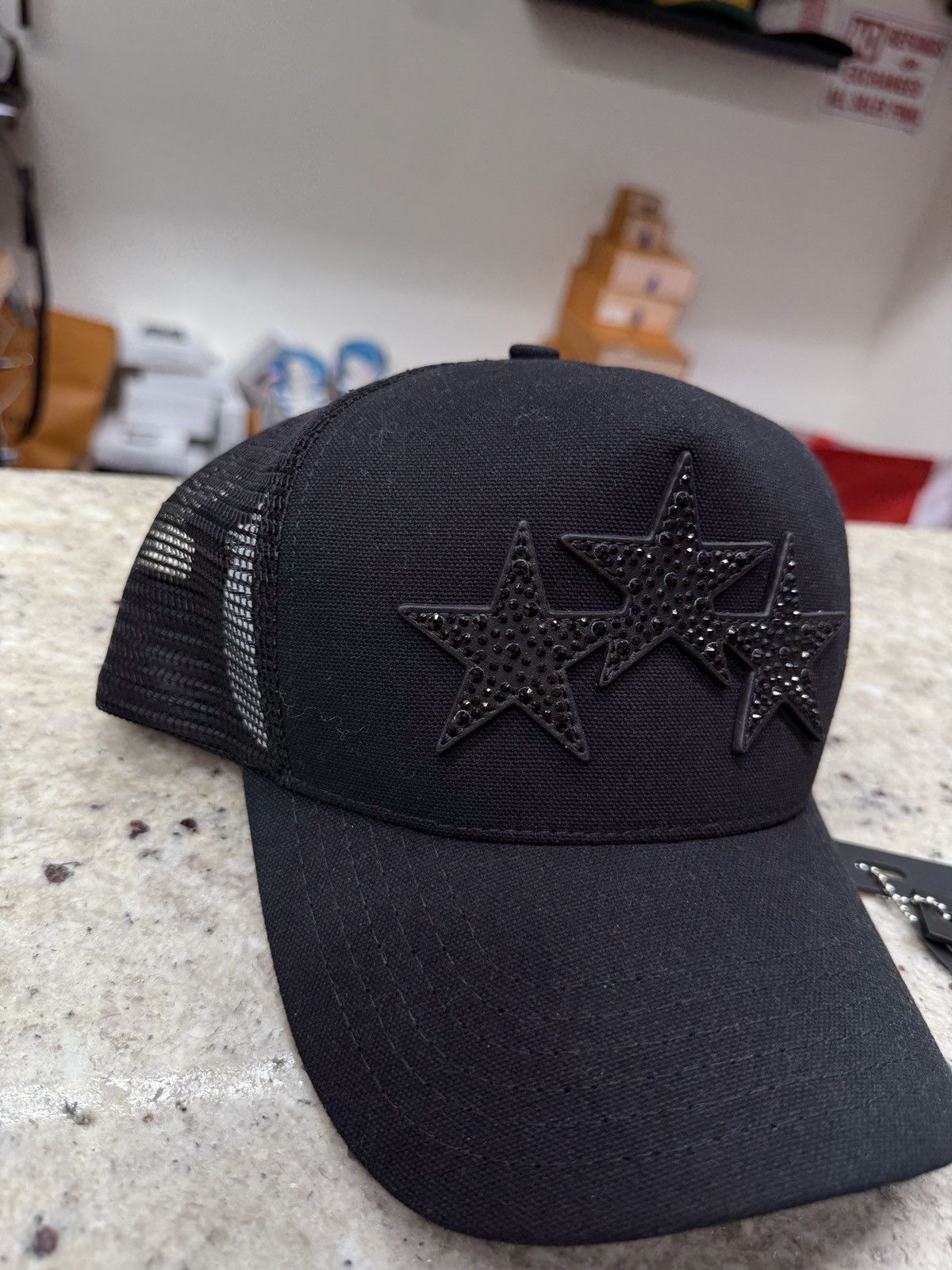 Amiri Amiri Black 3 Star Crystal Trucker Hat Size ONE SIZE - 3 Thumbnail