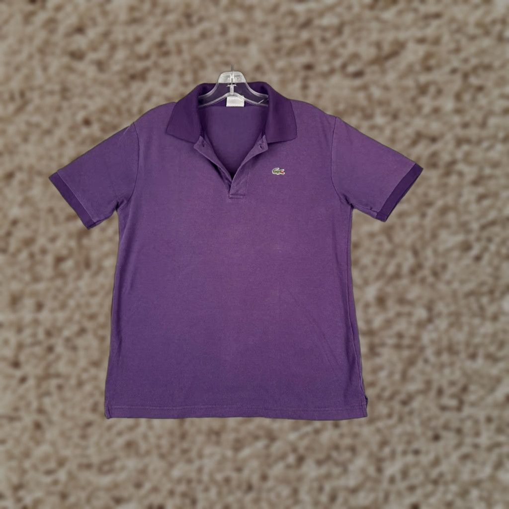 VINTAGE Lacoste Men Polo Shirt 3 Short Sleeve Purple 100% Cotton Slim Fit All Seasons