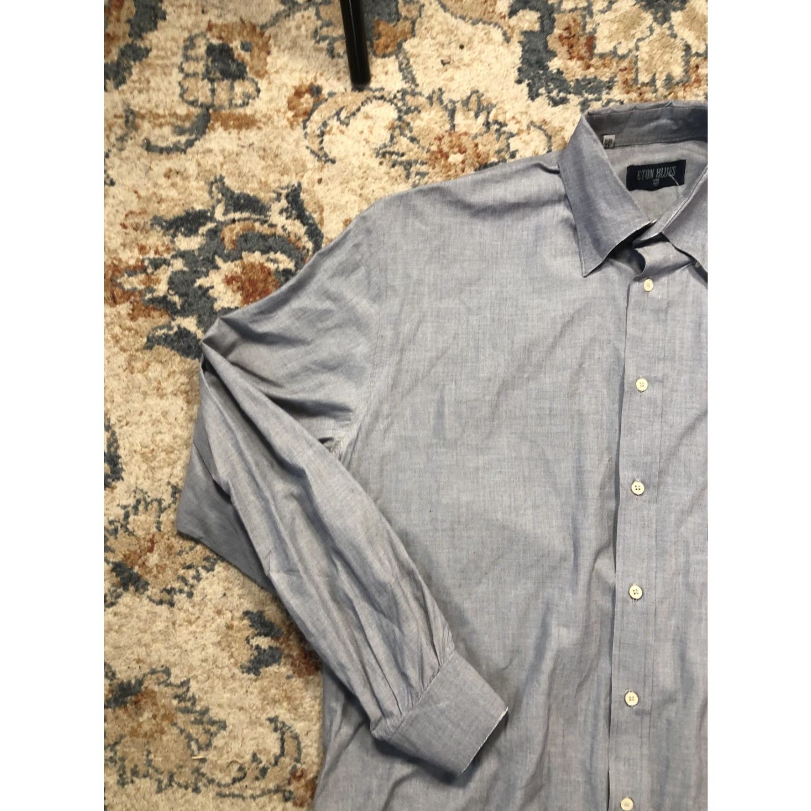 Eton Eton Blues Dress Shirt Mens 16.5 Blue Solid Long Sleeve Button Front Casual Shirt Size US XL / EU 56 / 4 - 3 Thumbnail