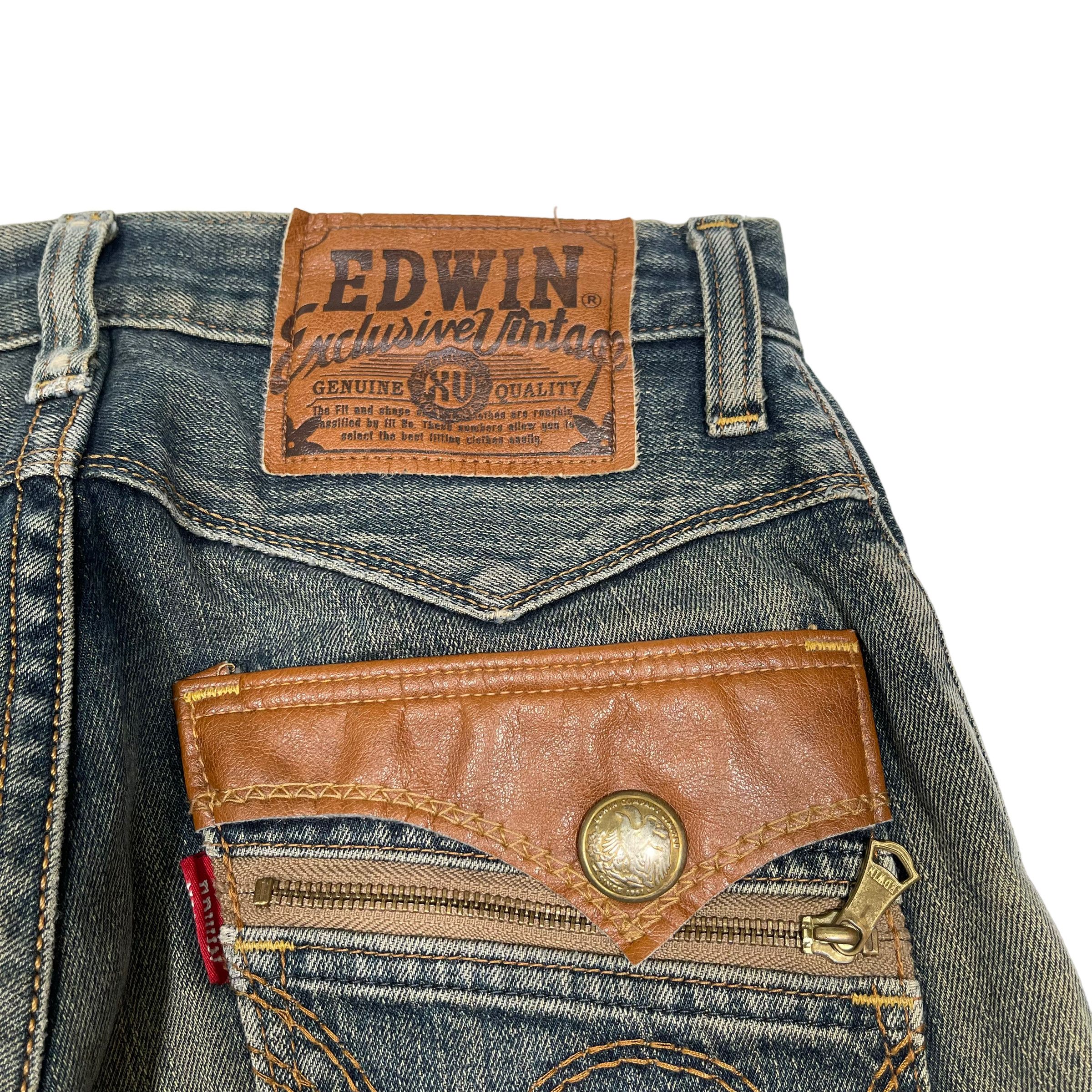 Edwin × If Six Was Nine × Vintage Vintage 1990s Edwin Washed Leather Denim Jeans Size US 28 / EU 44 - 6 Thumbnail