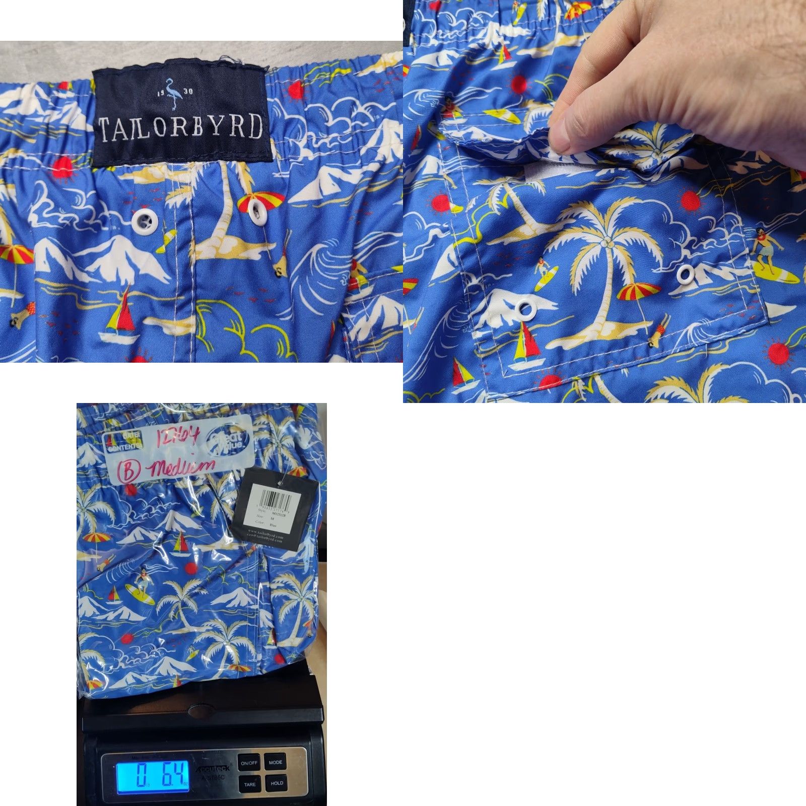 Tailorbyrd TAILORBYRD Men Swim Shorts 7" Blue Hawaiian Surfer Lined M Medium Bottom Beach Surfwear NEW Size US 31 - 9 Thumbnail