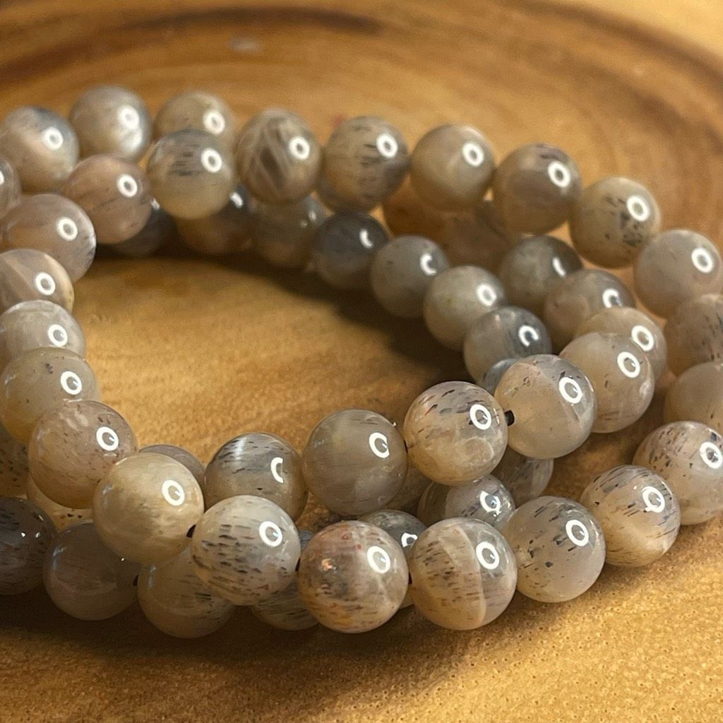 Other Skeleton skeletal moonstone stretch beaded bracelet 7” crystal healing beads 8mm ONE NEW Size ONE SIZE - 2 Thumbnail