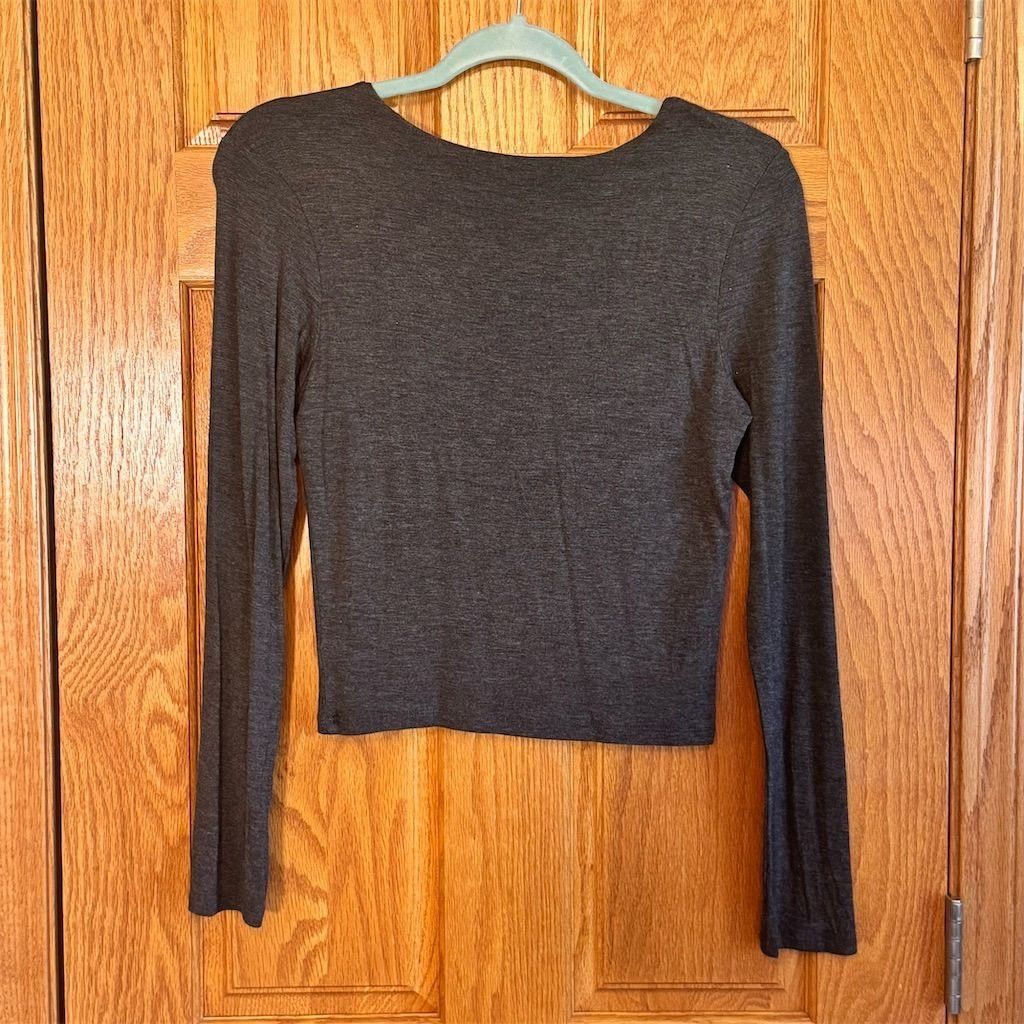 Other Lime Blue Women's Gray Long Sleeve Cropped Blouse Size M Ca Size M / US 6-8 / IT 42-44 - 2 Thumbnail