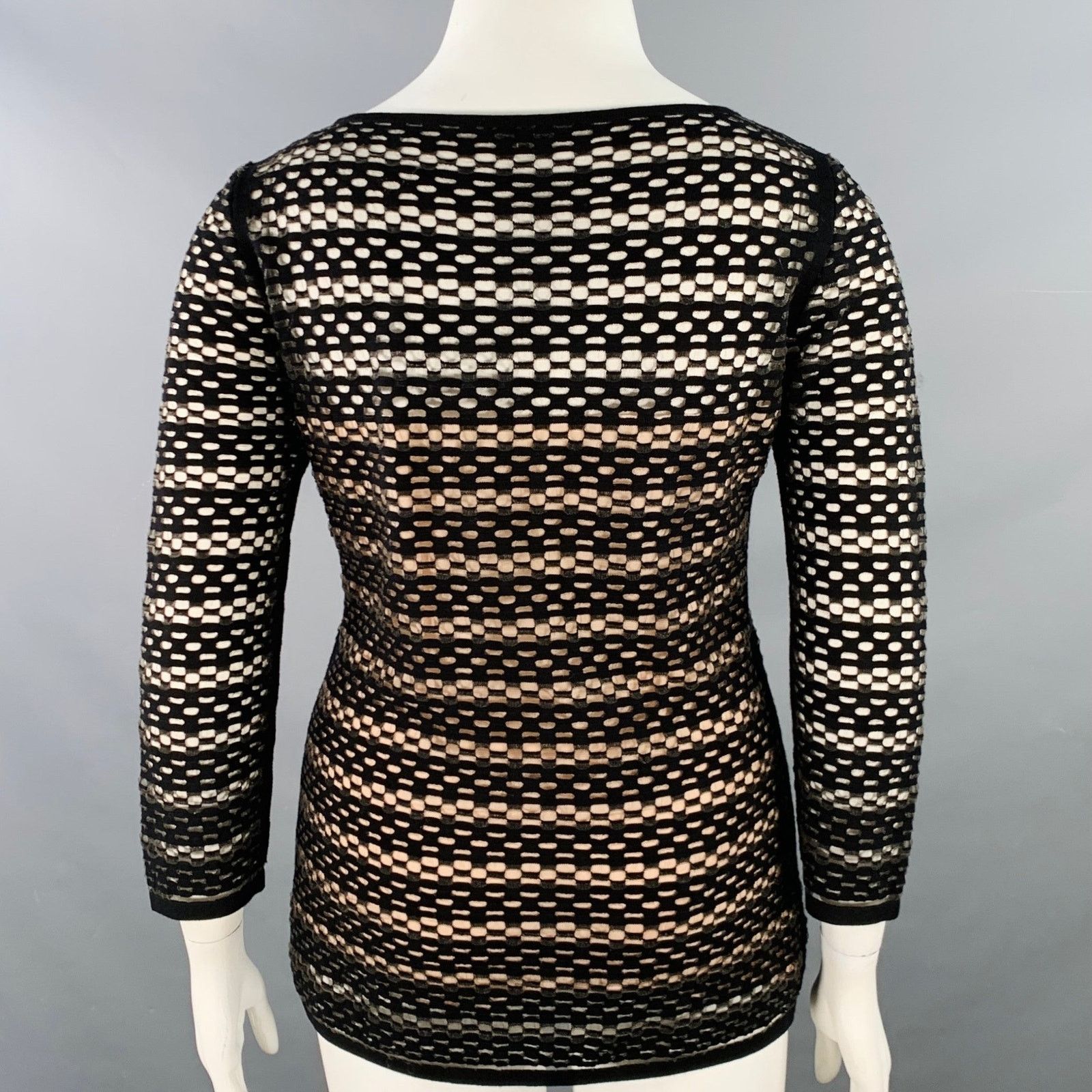 Escada Black Viscose Blend Textured Stripe 3/4 Sleeves Scoop Neck Size L / US 10 / IT 46 - 4 Thumbnail