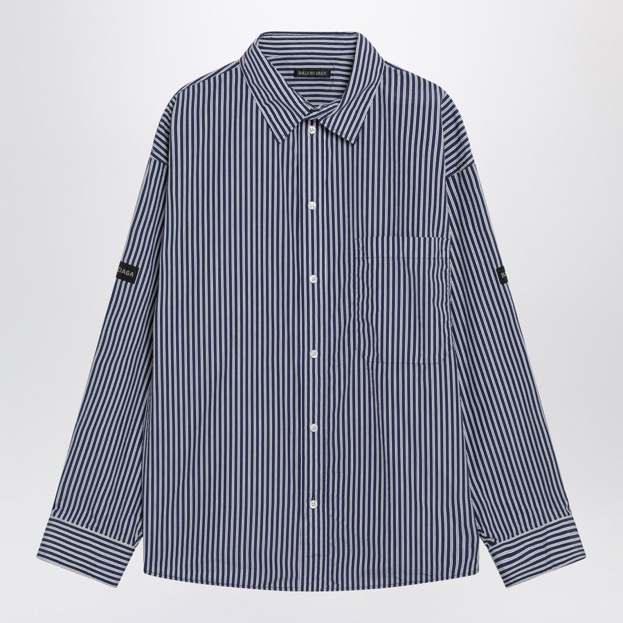 Balenciaga o1d2blof0226 Oversize Striped Shirt in Navy Blue Size US XS / EU 42 / 0 - 1 Thumbnail
