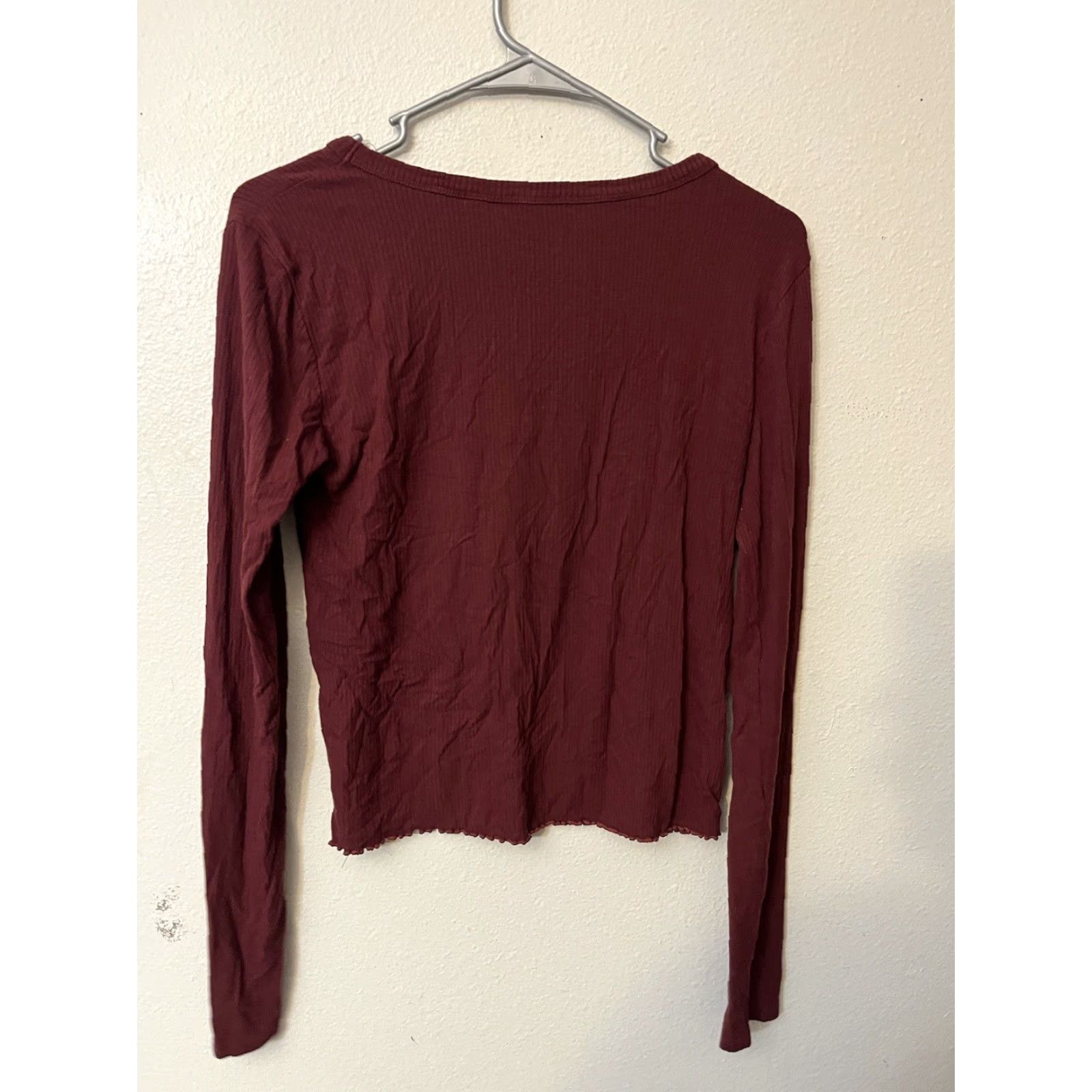 Pacsun Pacsun Cropped Long Sleeve Women's L Casual Red Waffle Knit School PacSun Shirt Shirt Size S / US 4 / IT 40 - 3 Thumbnail