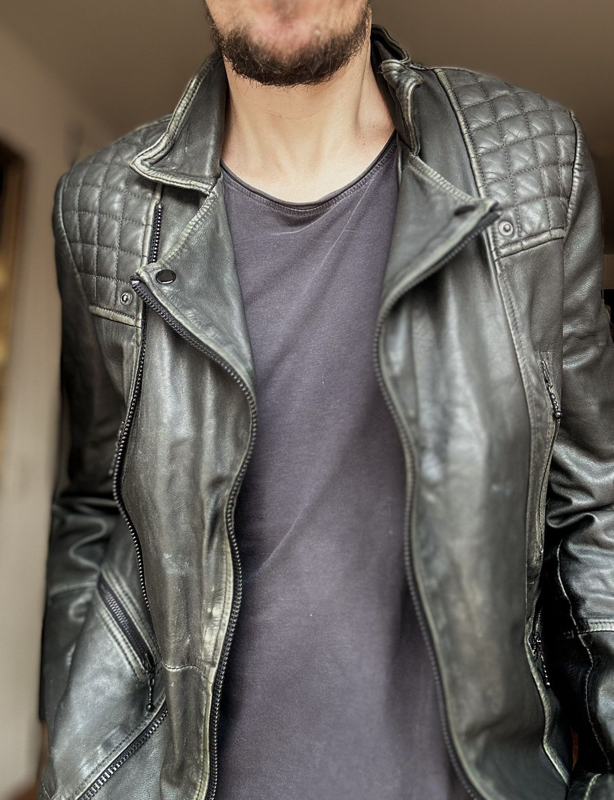Allsaints All Saints Gray quilted Cargo biker moto leather Allsaints All Saints Gray quilted Cargo biker moto leather