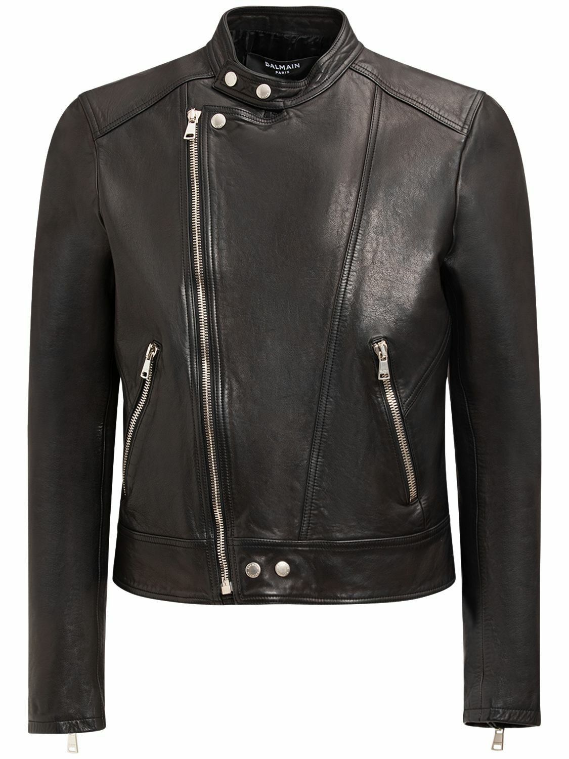 Balmain o1srvl11e1025 Zipped Leather Biker Jacket in Black Size US M / EU 48-50 / 2 - 1 Thumbnail