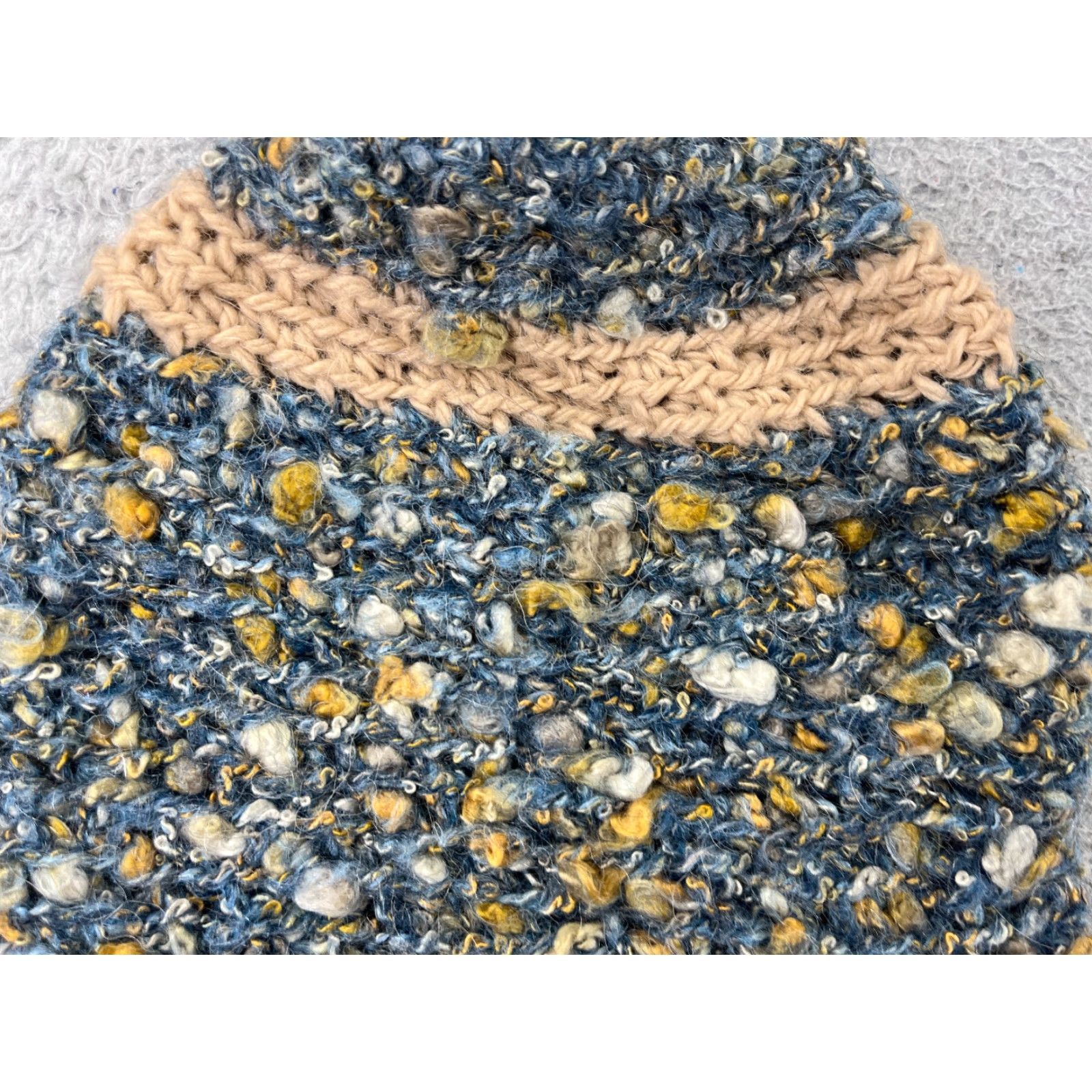 Vintage Handmade Beanie Hat Unisex Adults One Size Blue Yellow Knit Cotton Blend Ski Size ONE SIZE - 2 Thumbnail