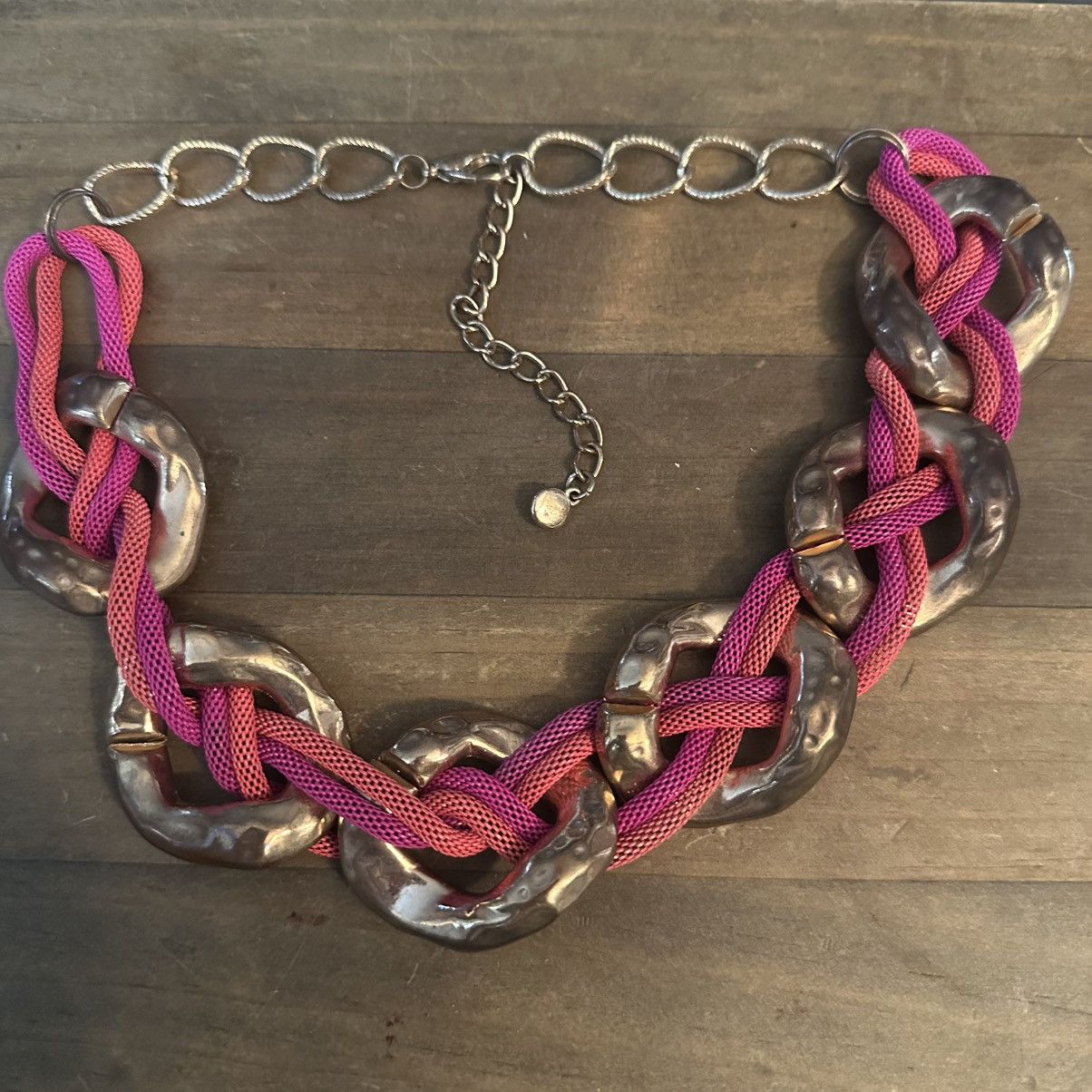 Other Chunky link woven pink and orange mesh chain collar necklace Size ONE SIZE - 2 Thumbnail