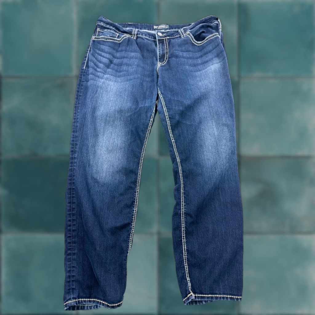 Silver Jeans Co. Silver Jeans Women 22x31 Blue Denim Thick Stitch Western Glove Works Suki Skinny Jeans Size 40" / US 18 - 1 Thumbnail