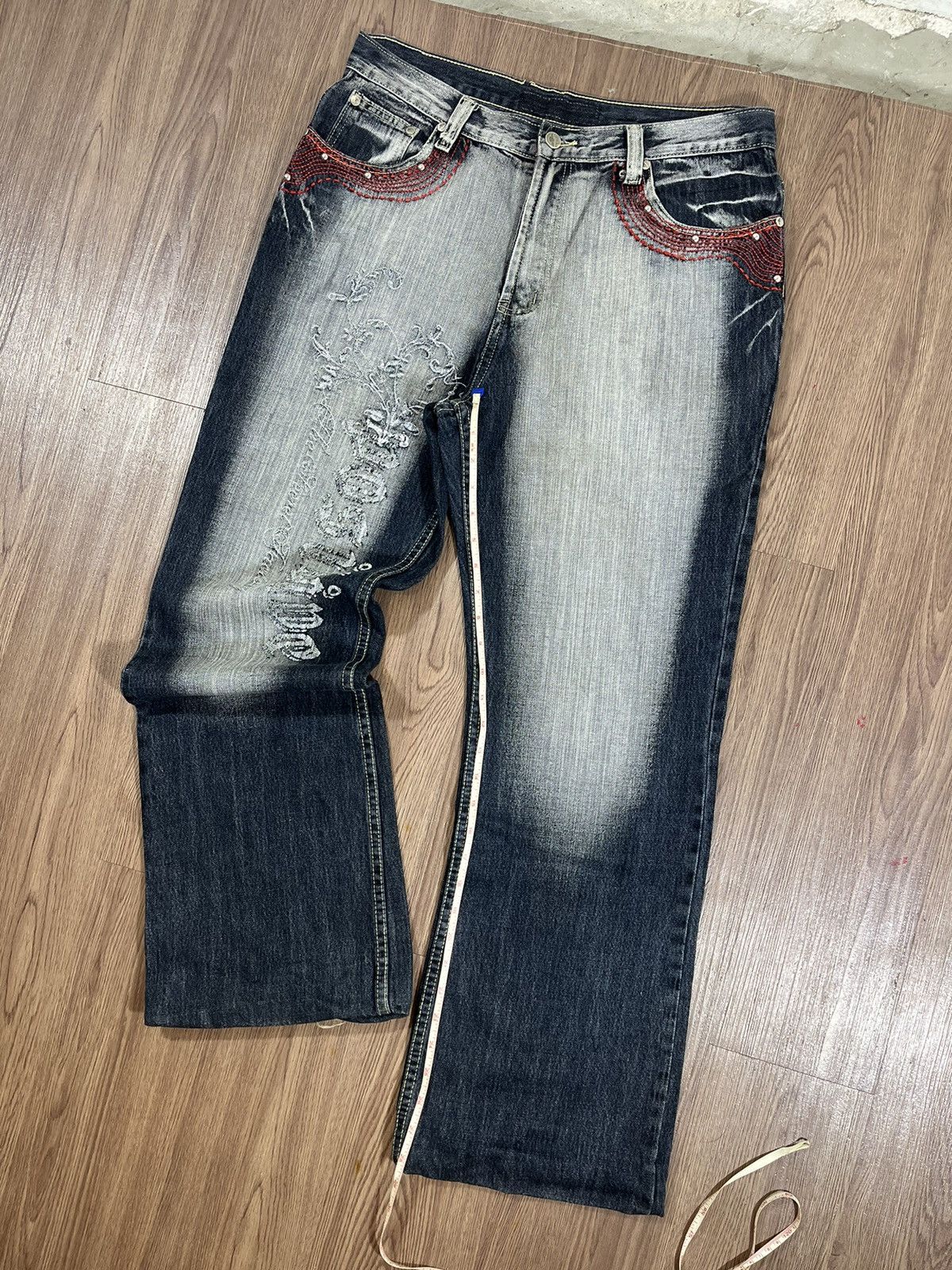 Beauty Beast Vintage Y2K Embroidered Flared Denim Jeans Size US 34 / EU 50 - 16 Thumbnail