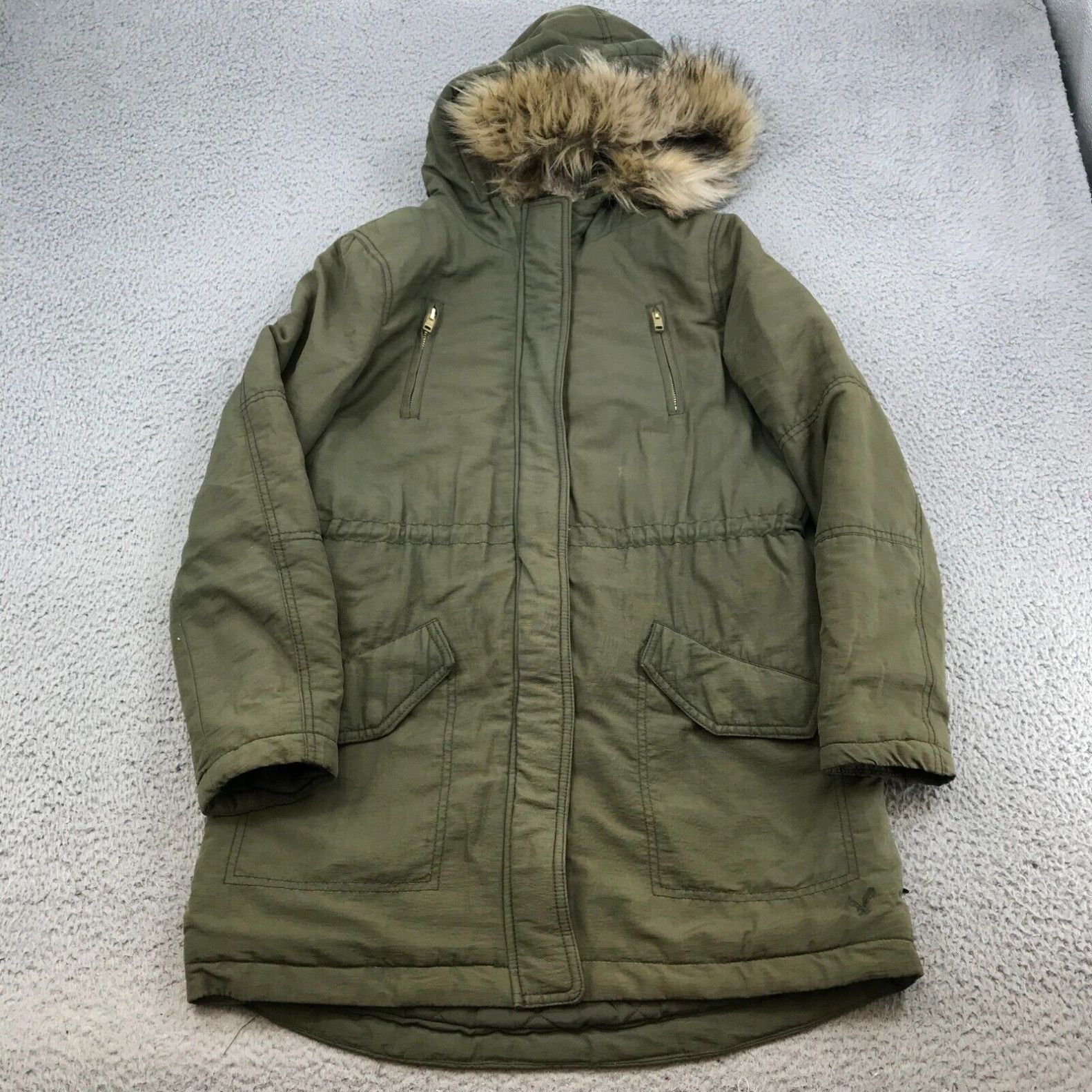 American Eagle Outfitters American Eagle Coat Parka Womens Medium Green Faux Fur Trim Fleece Lined 45778 Grailed