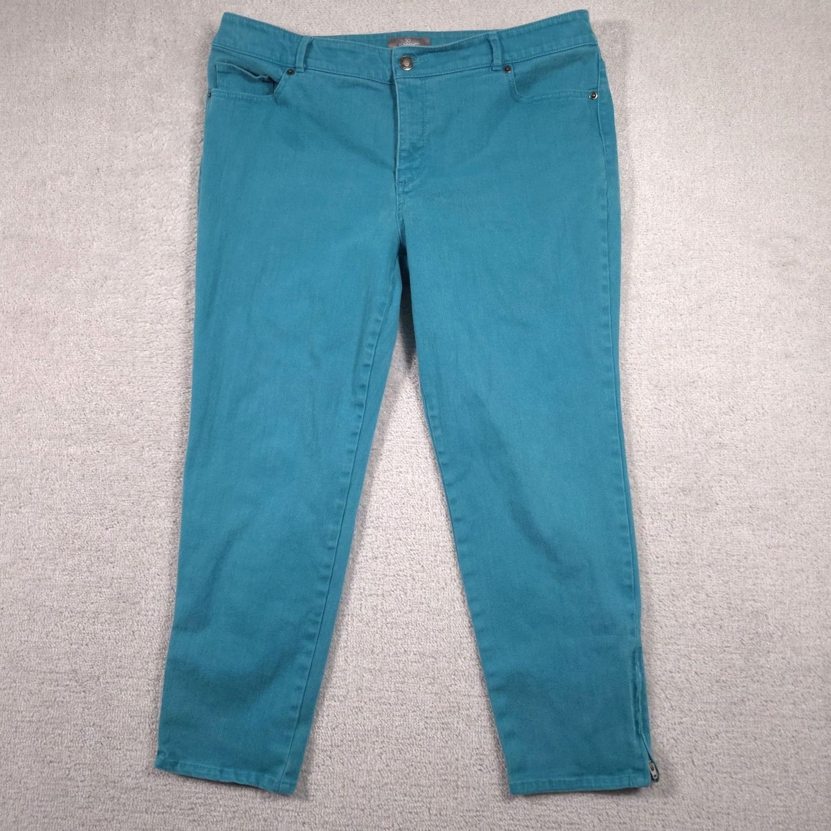 Vintage Chicos So Slimming Jeans Womens 3 Blue Teal Mid Rise Skinny Ankle Zip Stretch Jeans Size 26" / US 2 / IT 38 - 2 Thumbnail