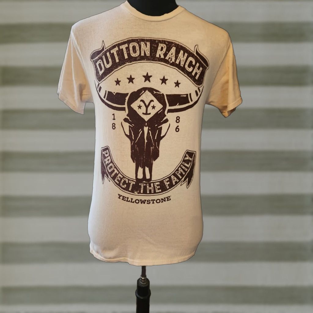 Vintage Yellowstone T-Shirt Crew Neck Short Sleeve White XS/S Men U.S. Dutton Ranch Protect The Family Graphic Print Vintage No Size US XS / EU 42 / 0 - 1 Thumbnail