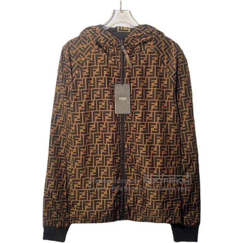 Fendi Fendi Dark Brown Logo Monogram Printed Hooded Zip-Up Long Size US S / EU 44-46 / 1 - 1 Thumbnail