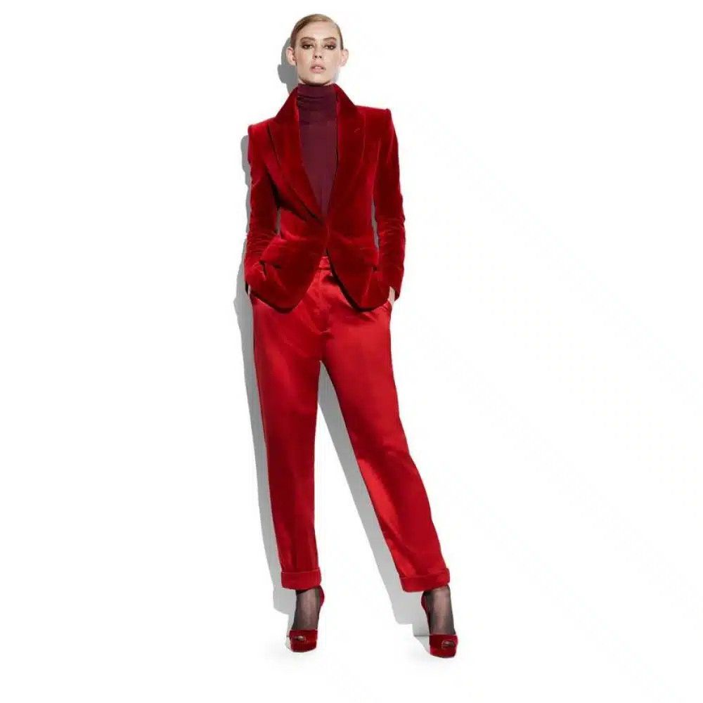 Tom Ford o1loc1c0526 PAW281 Silk Duchesse Boyfriend Cut Pant in Red Size 25" / US 0 / IT 36 - 2 Thumbnail