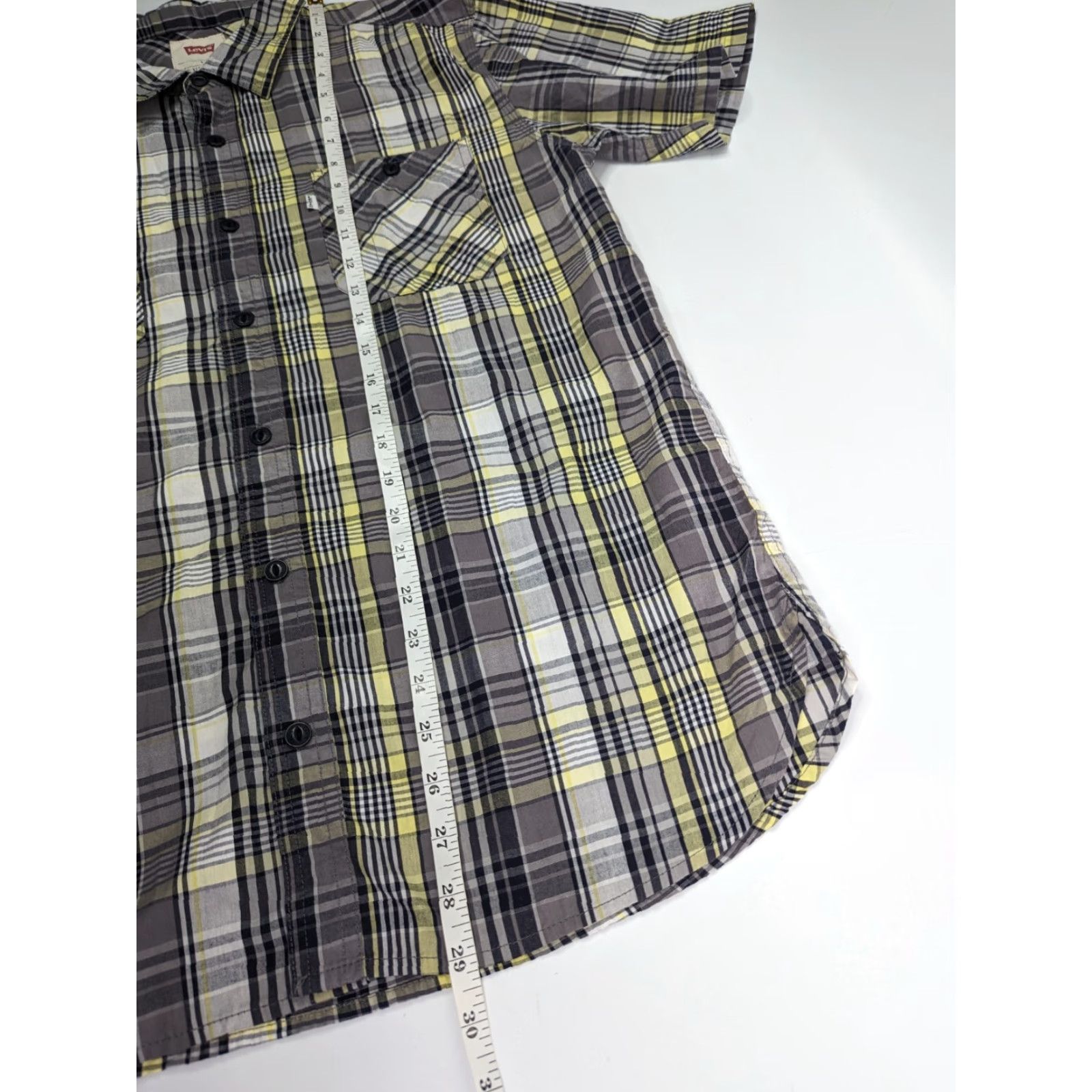 Levi's Levi's Button-Up Shirt Casual Plaid Grey Yellow Short Sleeve Size L Men Size US L / EU 52-54 / 3 - 3 Thumbnail