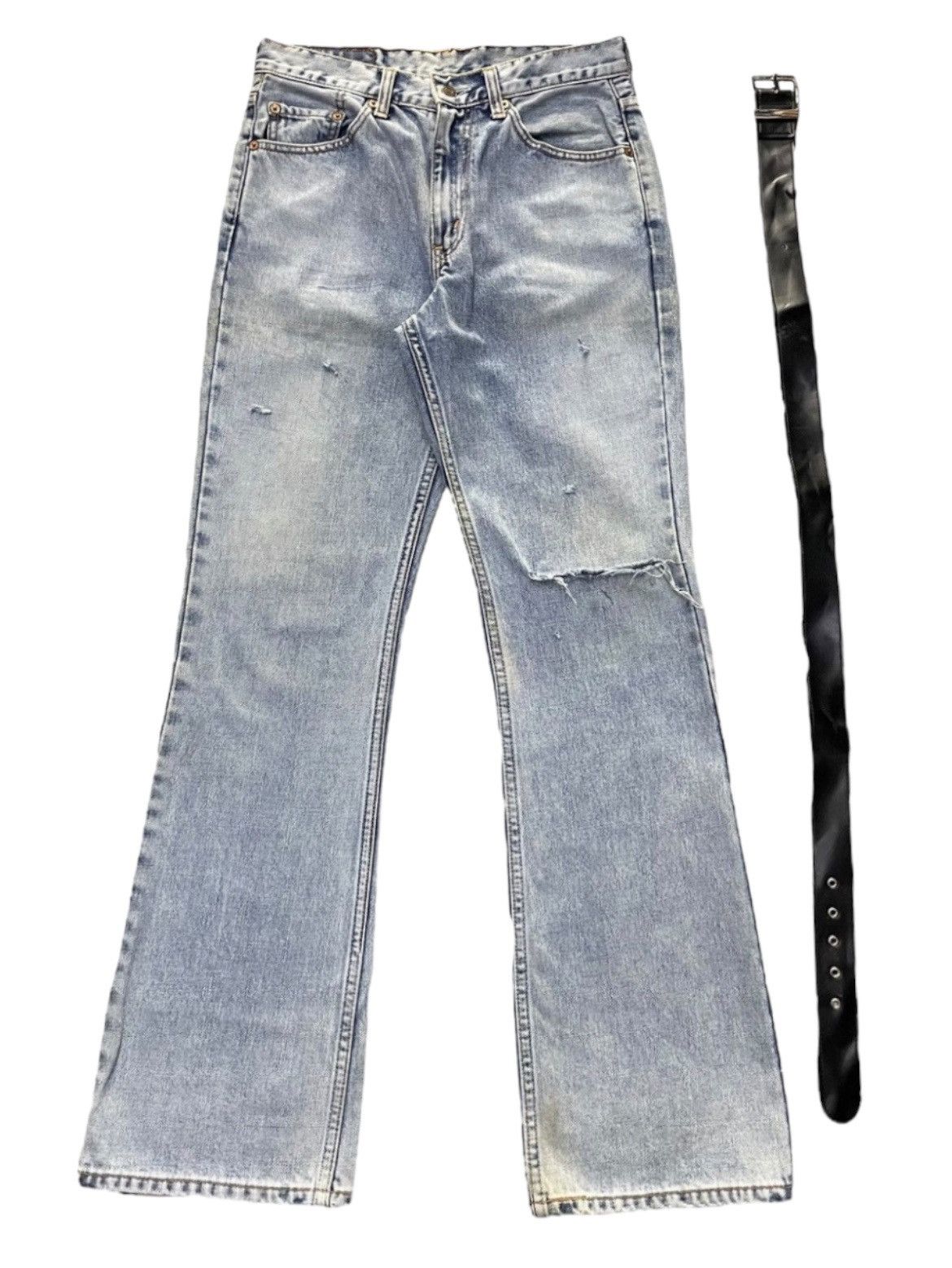 Levi's × Vintage Vtg Levi’s 517 Flared Crash Distressed Jeans leather belt Size US 30 / EU 46 - 3 Thumbnail