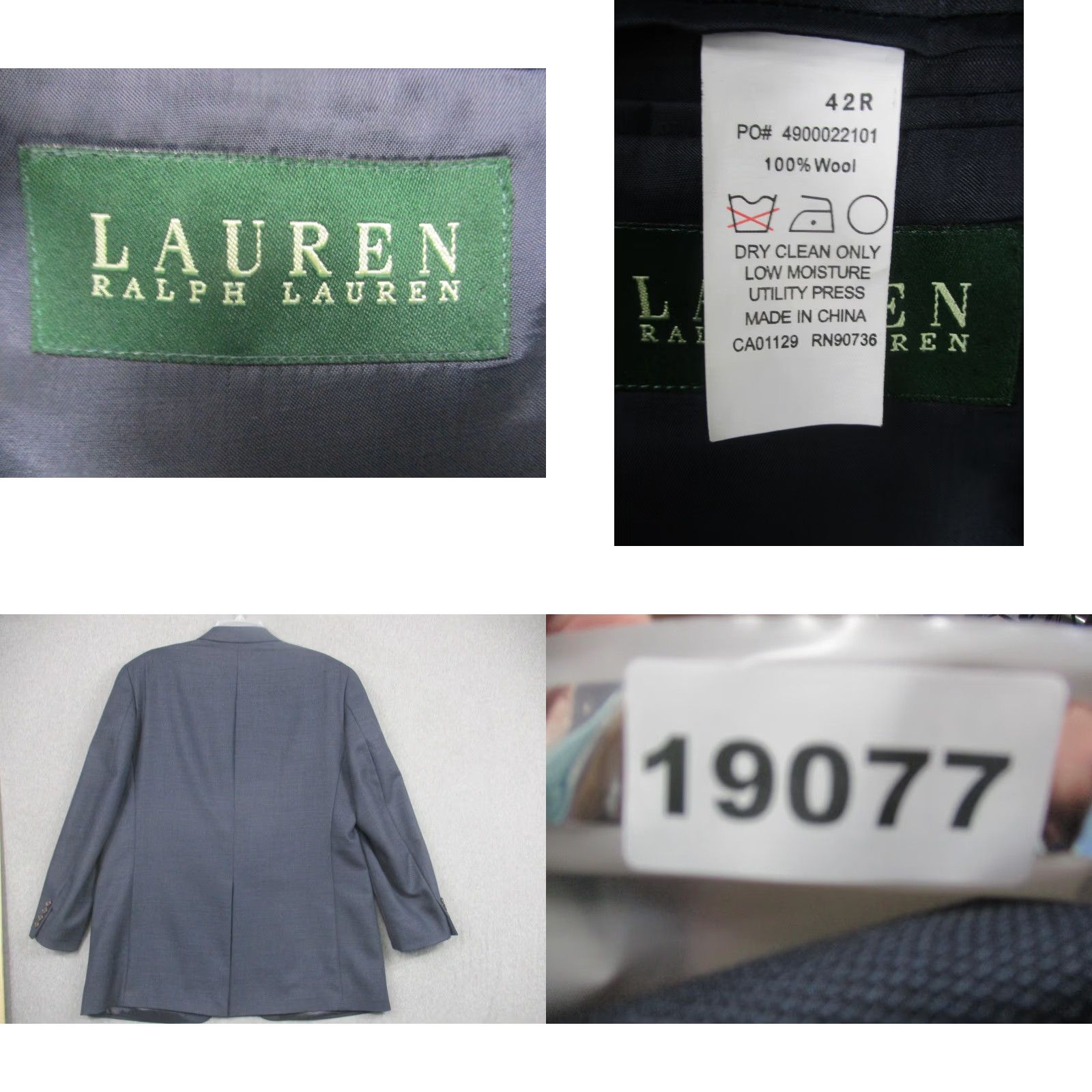 Ralph Lauren Lauren Ralph Lauren Suit Jacket Mens 42R Blue Wool Two-Button Notch Sport Coat - Business Formal Wedding Mens 42 Regular Blue Wool Jacket Size 42R - 8 Thumbnail
