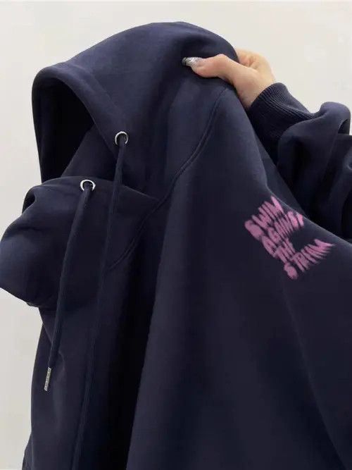 VIBE Hip Hop Fuzzy Letter Print Loose Hooded Sweatshirt Size US L / EU 52-54 / 3 - 3 Thumbnail