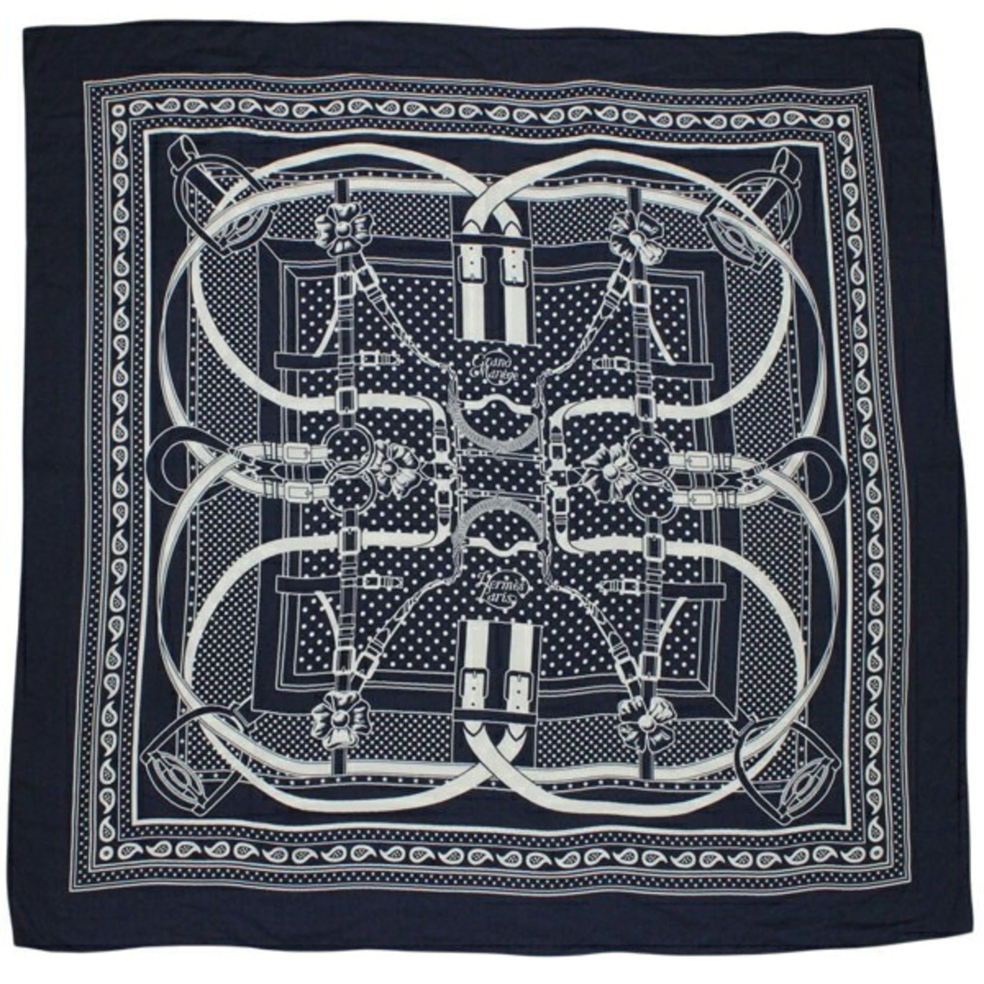 Hermes Hermes Carre Géant 140 Grand Manège Marine White Navy Scarf/Stole HERMES Women's Cashmere Silk BB3497 Size ONE SIZE - 1 Thumbnail