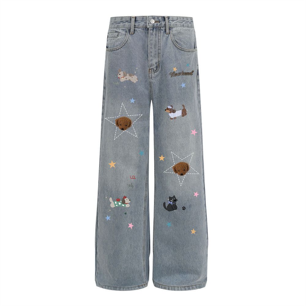 Jean Men's Retro Streetwear Casual Distressed Cartoon Denim Jeans Size US 32 / EU 48 - 1 Thumbnail