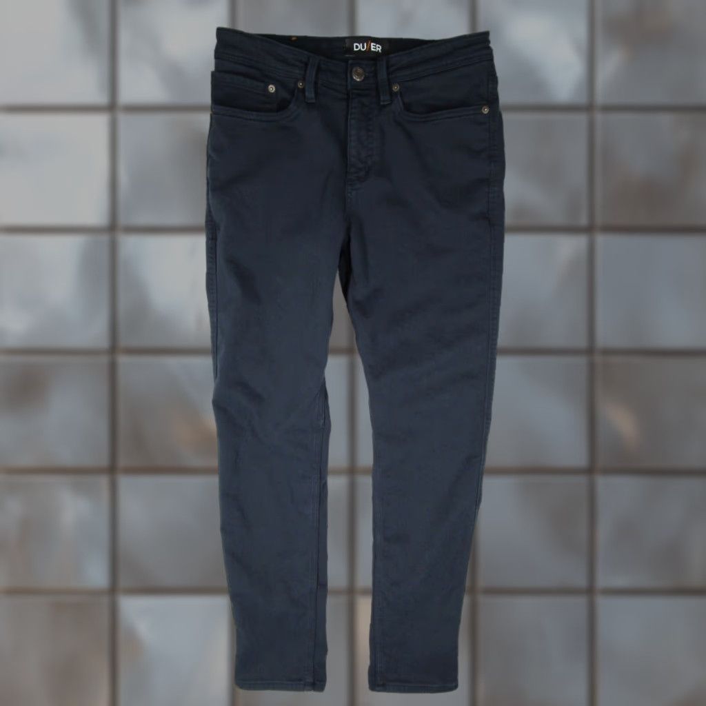Vintage DU/ER Pants Mens Slim Fit Taper Blue 30x32 Chino Canvas Cotton Blend Work Travel Pockets Zipper Logo Front Flat Front 30W 32L Mens Size US 30 / EU 46 - 1 Thumbnail