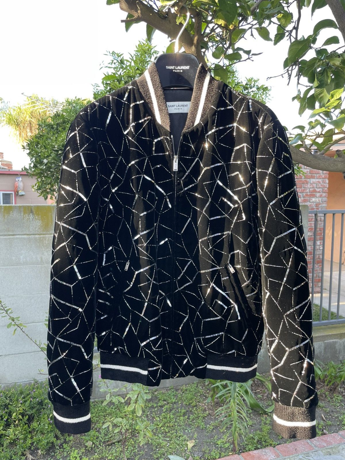 Saint Laurent Paris Saint Laurent Paris Teddy Varsity Sequin Bomber Jacket Black Size US S / EU 44-46 / 1 - 8 Thumbnail