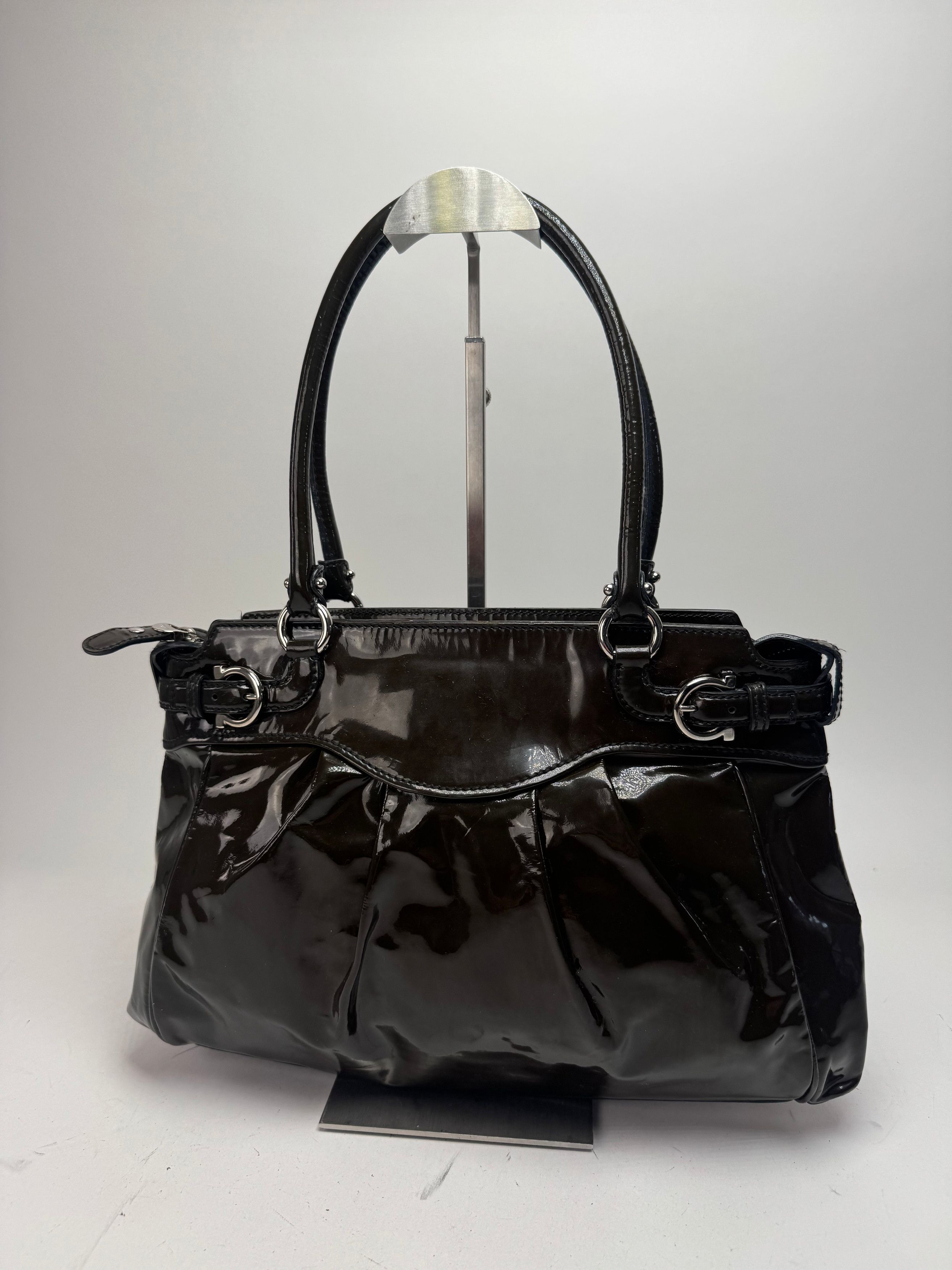 Salvatore Ferragamo Vintage Patent Leather Handbag Brown Size ONE SIZE - 1 Thumbnail