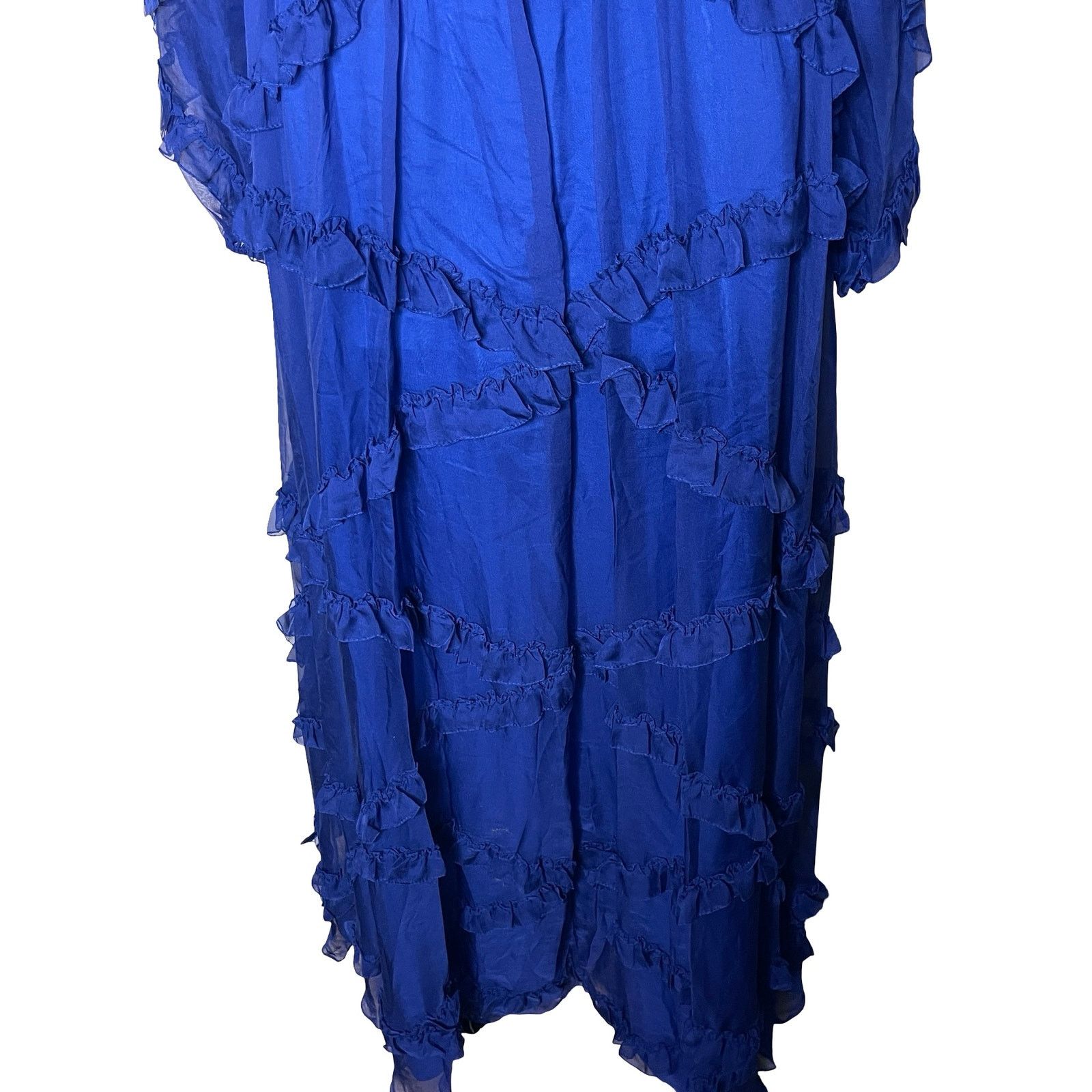 Other New Mac Duggal Blue Cascade Ruffle Puff Sleeve A Line Gown Size XL / US 12-14 / IT 48-50 - 9 Thumbnail