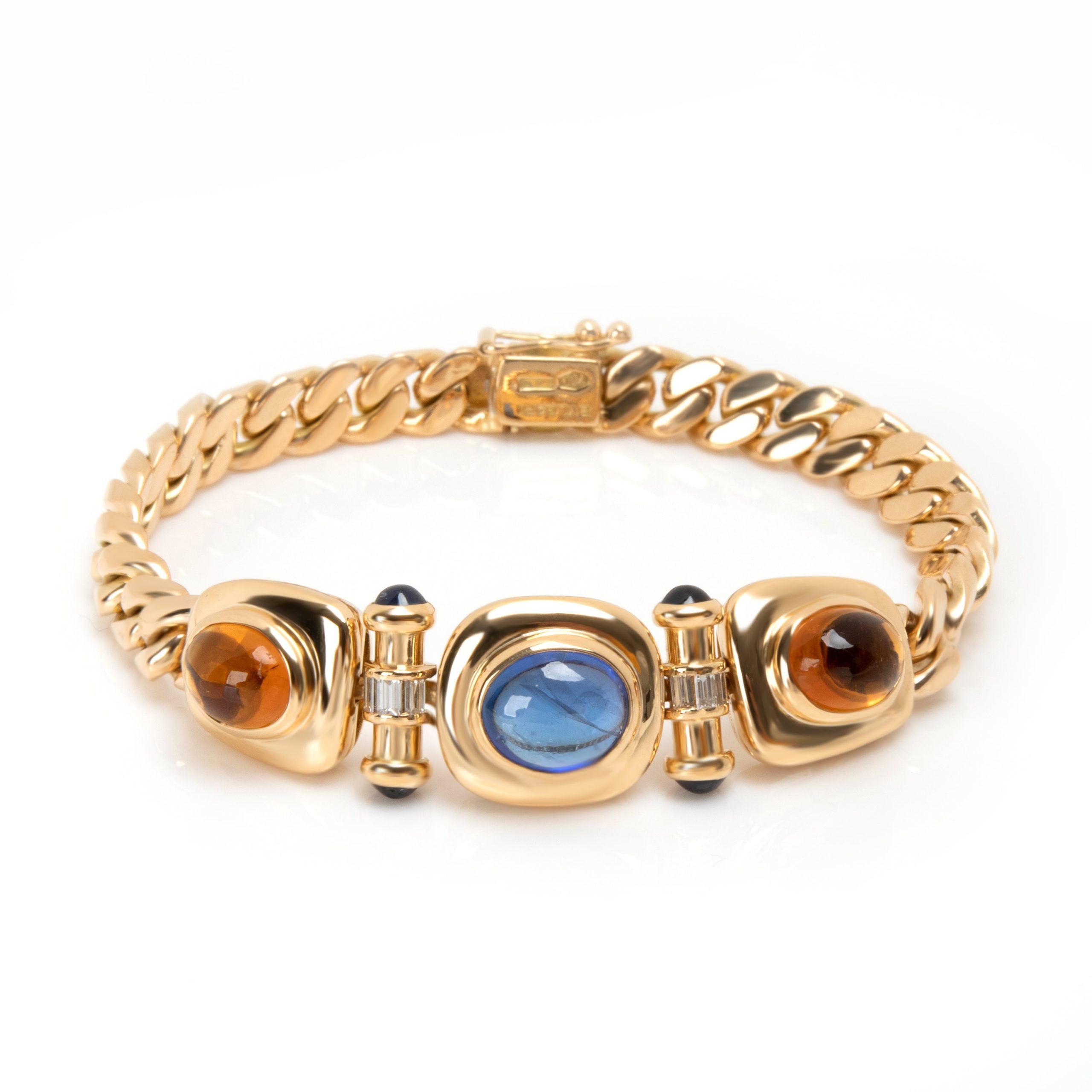 image of Bvlgari Bulgari Vintage Diamond & Semi Precious Bracelet In 18K Yellow Gold 0.25Ctw, Women's