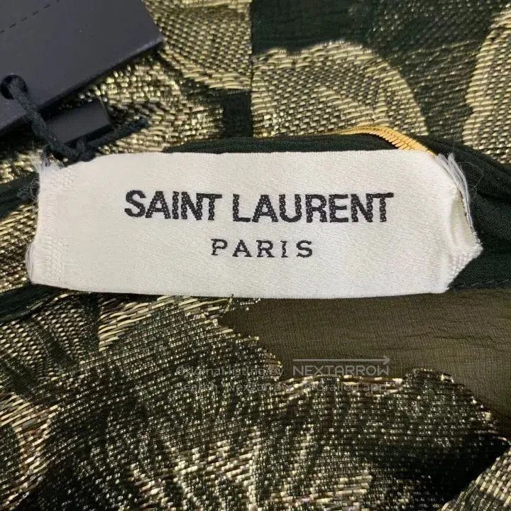 Saint Laurent Paris YSL Dark Green Gold Floral Silk Dress. Size XS / US 0-2 / IT 36-38 - 6 Thumbnail