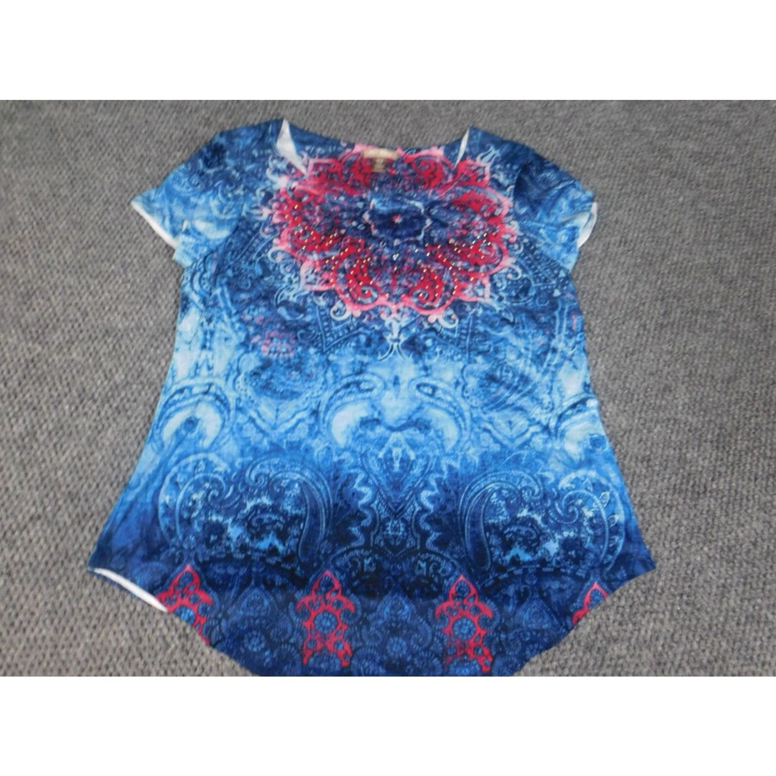 Vintage White Stag Blouse Shirt Womens S Blue Short Sleeve Crew Neck Cotton Rayon Solid Button Stretch Casual Vintage No Size S / US 4 / IT 40 - 2 Thumbnail