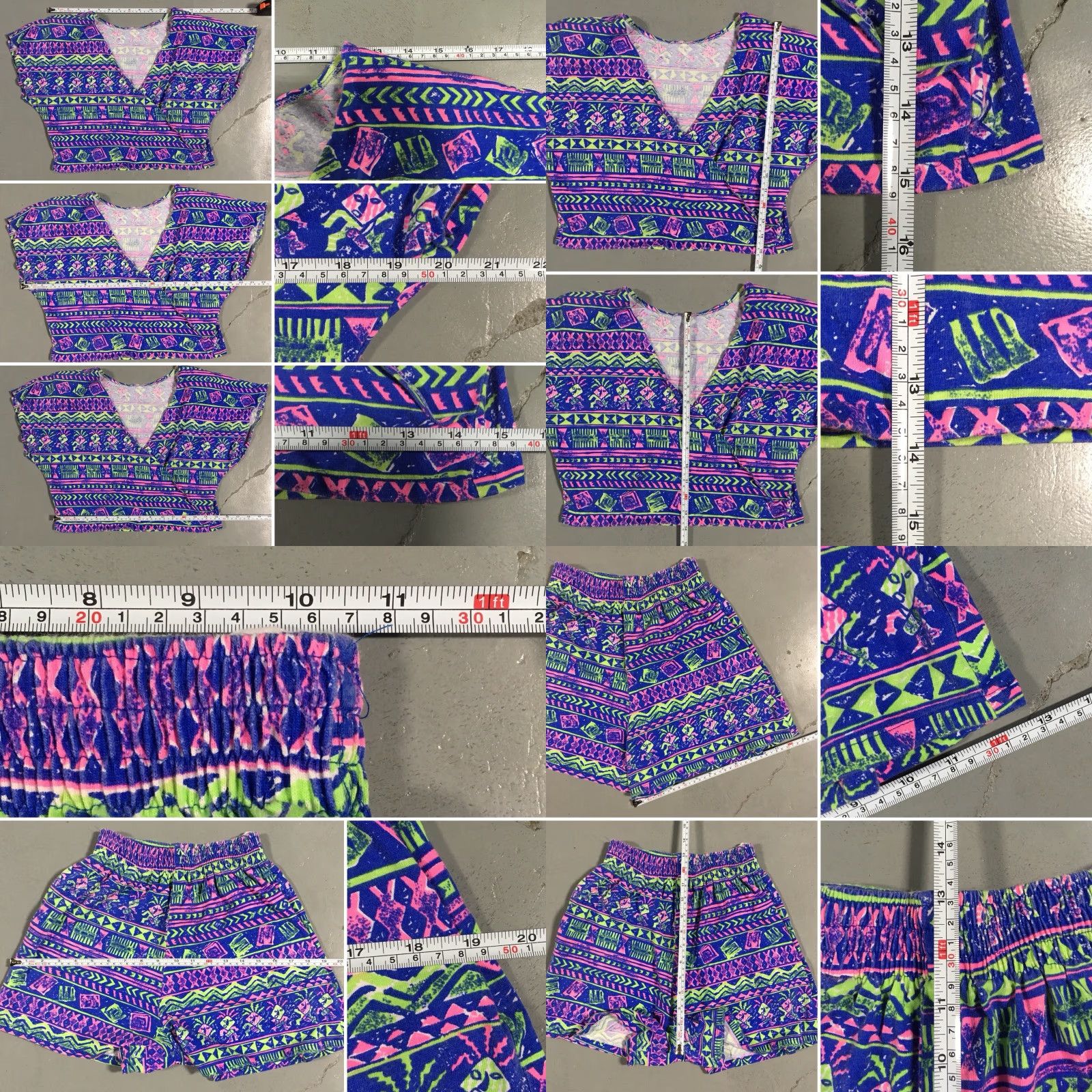 Vintage Vtg Meta Sport Shorts & Crop Top Tee 80s Neon Geometric 1980s Size L runs small Size L / US 10 / IT 46 - 8 Thumbnail