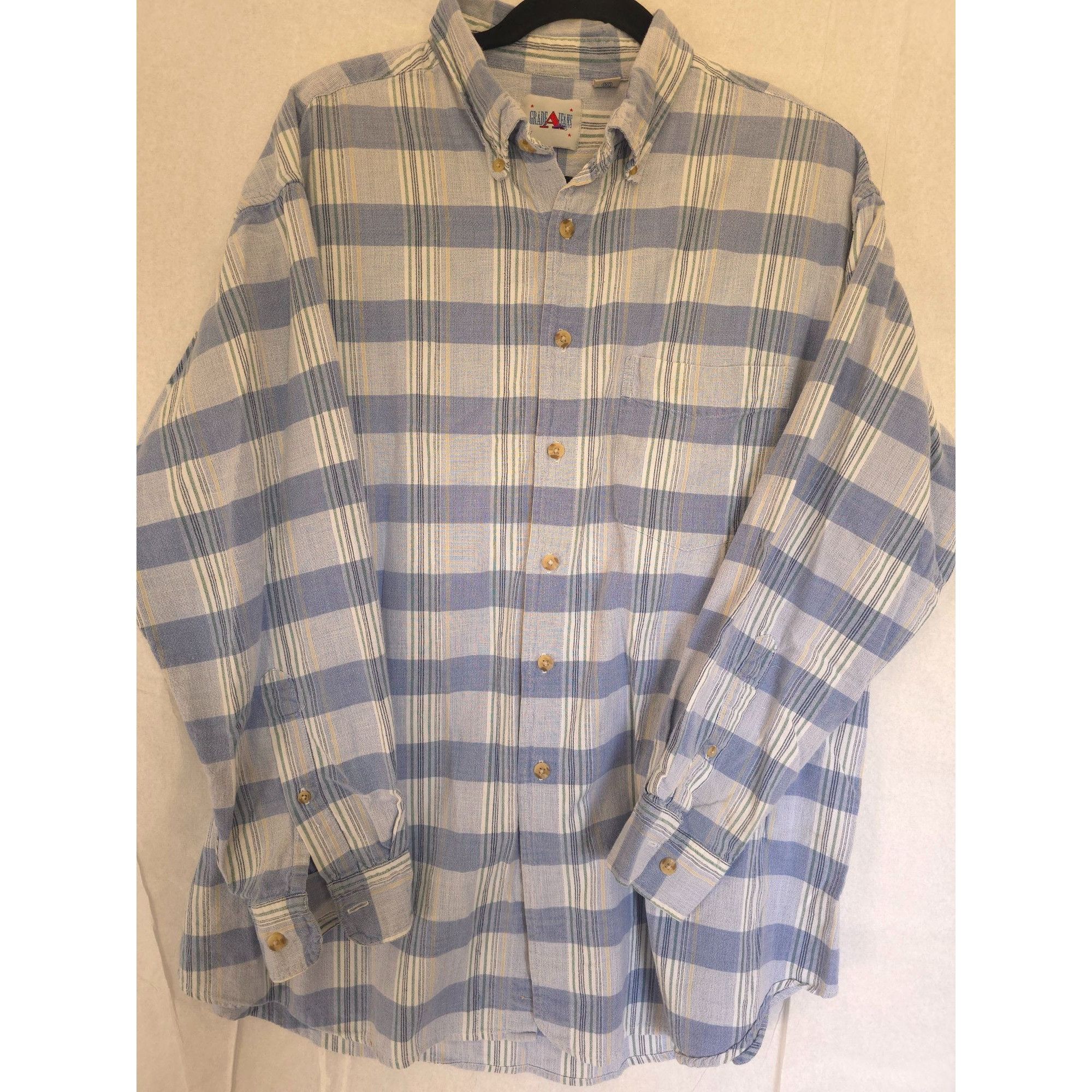 Other Grade A Jeans Men's 1X Blue Plaid Button-Down Shirt Made In Size US XL / EU 56 / 4 - 1 Thumbnail