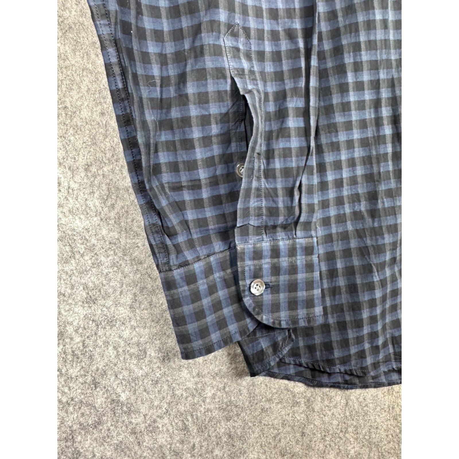 Vintage Luciano Barbera Dress Shirt Men's XL Plaid Blue Black 100% Cotton Italy Button Collar Spread Shirt Regular Mens Size 46R - 5 Thumbnail