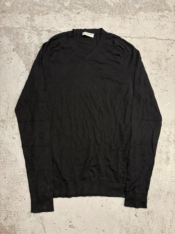 Balenciaga SS2014 Balenciaga Black Minimalist Wool Vneck Sweater Size US S / EU 44-46 / 1 - 1 Thumbnail