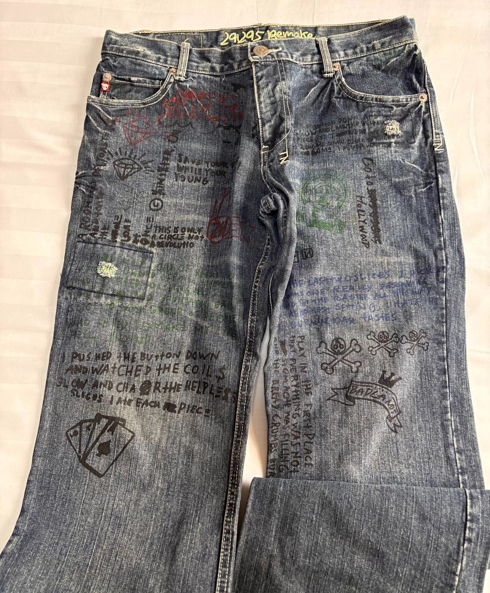 Y's Vintage JPN Denim Jeans Front/Back Graffiti Letter Print Size US 34 / EU 50 - 5 Thumbnail