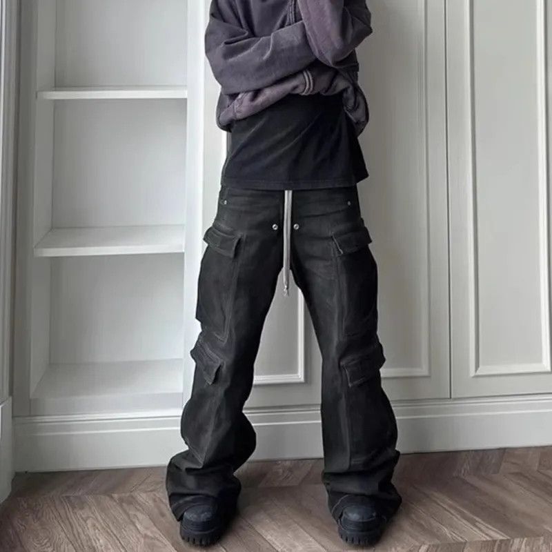 Designer × Japanese Brand × Jean Black Electric Thunder Drawstring Elastic Baggy Cargo Jeans Size US 33 - 2 Thumbnail