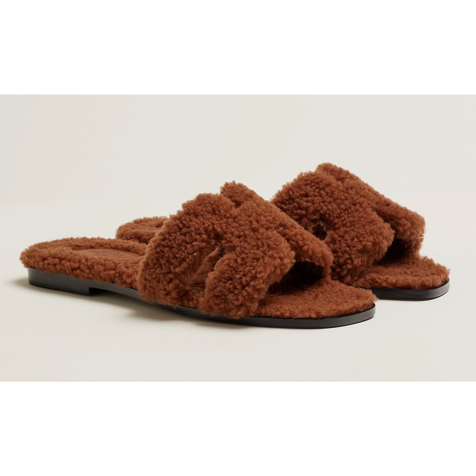 Hermes Hermes Oran Teddy Shearling Fur Brown H Logo Slide Size US 8 / IT 38 - 2 Thumbnail