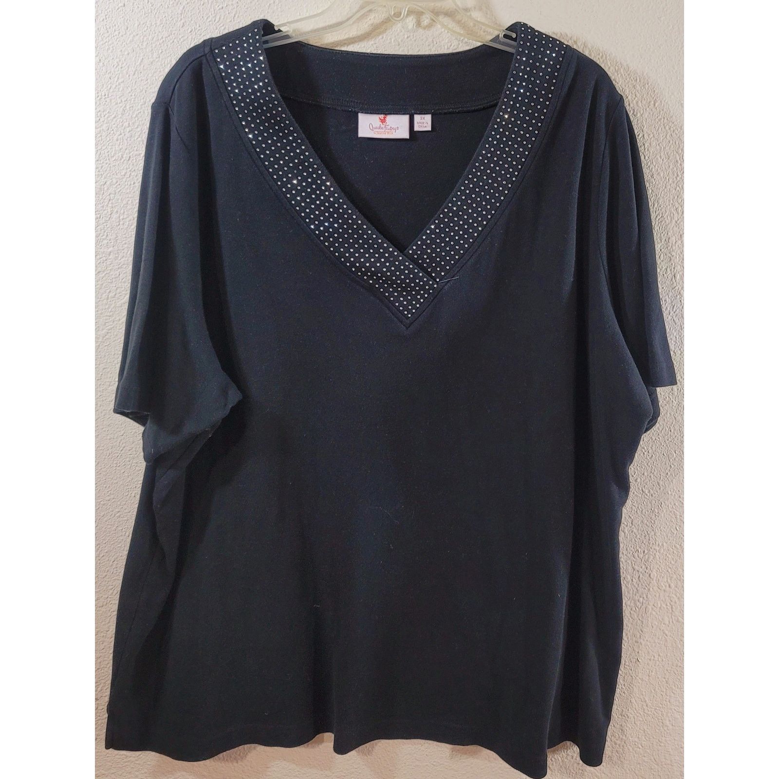 Other Quacker Factory Black Rhinestone V Neck Top 3X Plus Size 3XL / US 20-22 - 7 Thumbnail