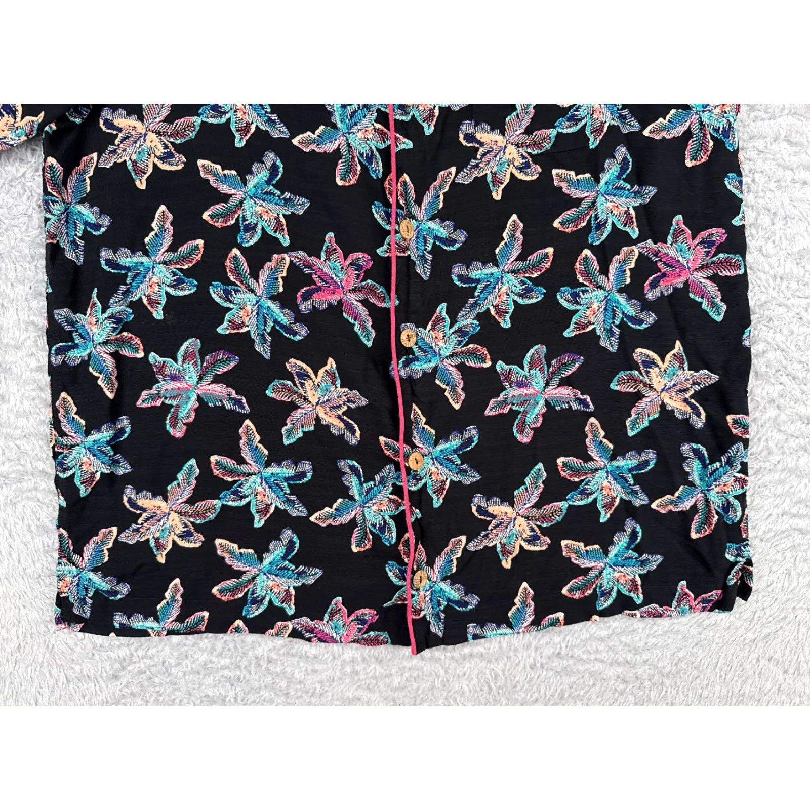 Pinko Caribbean Shirt Men Medium Black Pink Blue Floral Wood Button Up Hawaiian Rayon Size US M / EU 48-50 / 2 - 5 Thumbnail