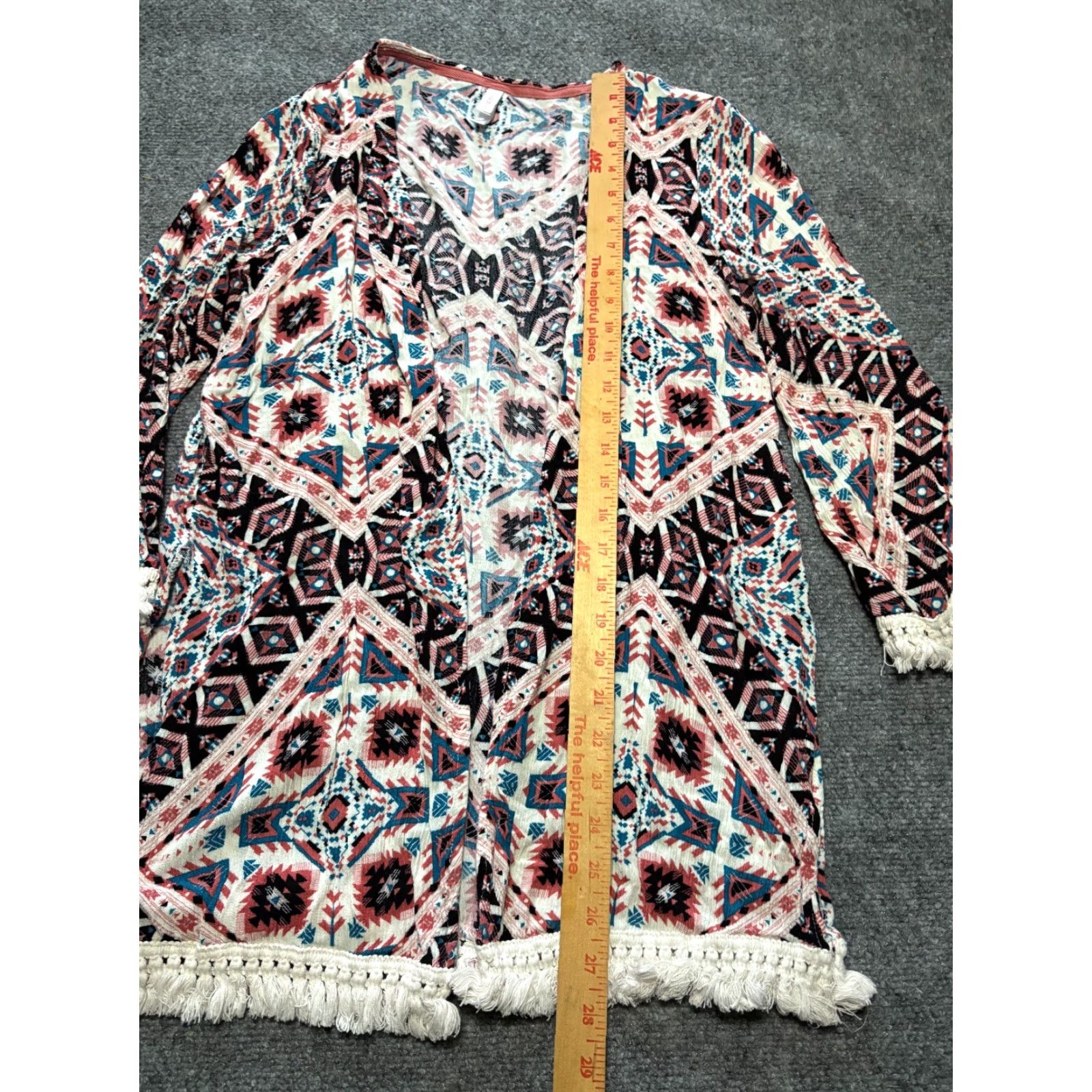 Vintage Xhiliration Kimono Top Womens Medium Open Front Boho Print Fringed Size M / US 6-8 / IT 42-44 - 2 Thumbnail