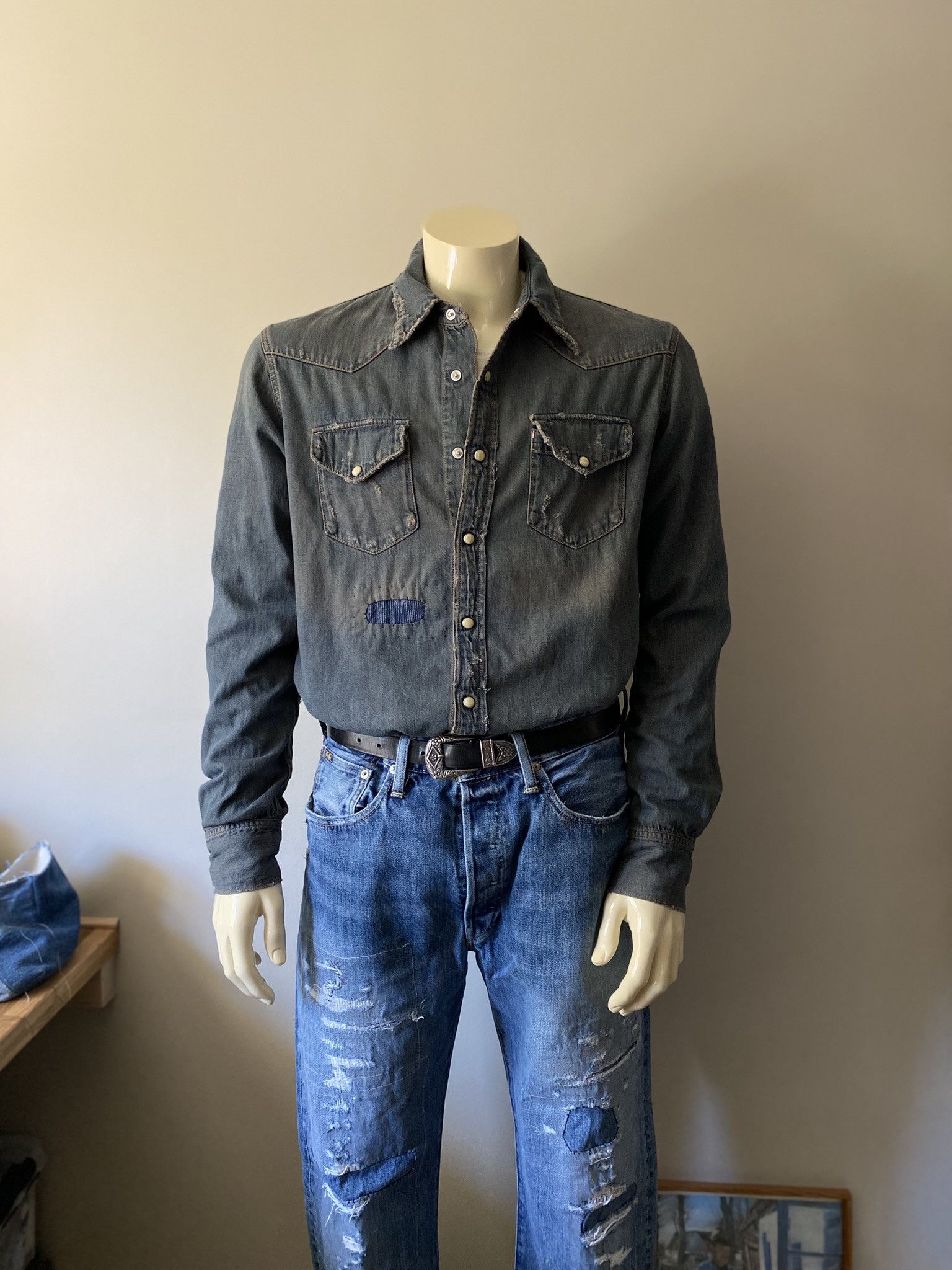 Acne Studios Western Shirt - Worn Clay Blue Denim Size US M / EU 48-50 / 2 - 2 Thumbnail