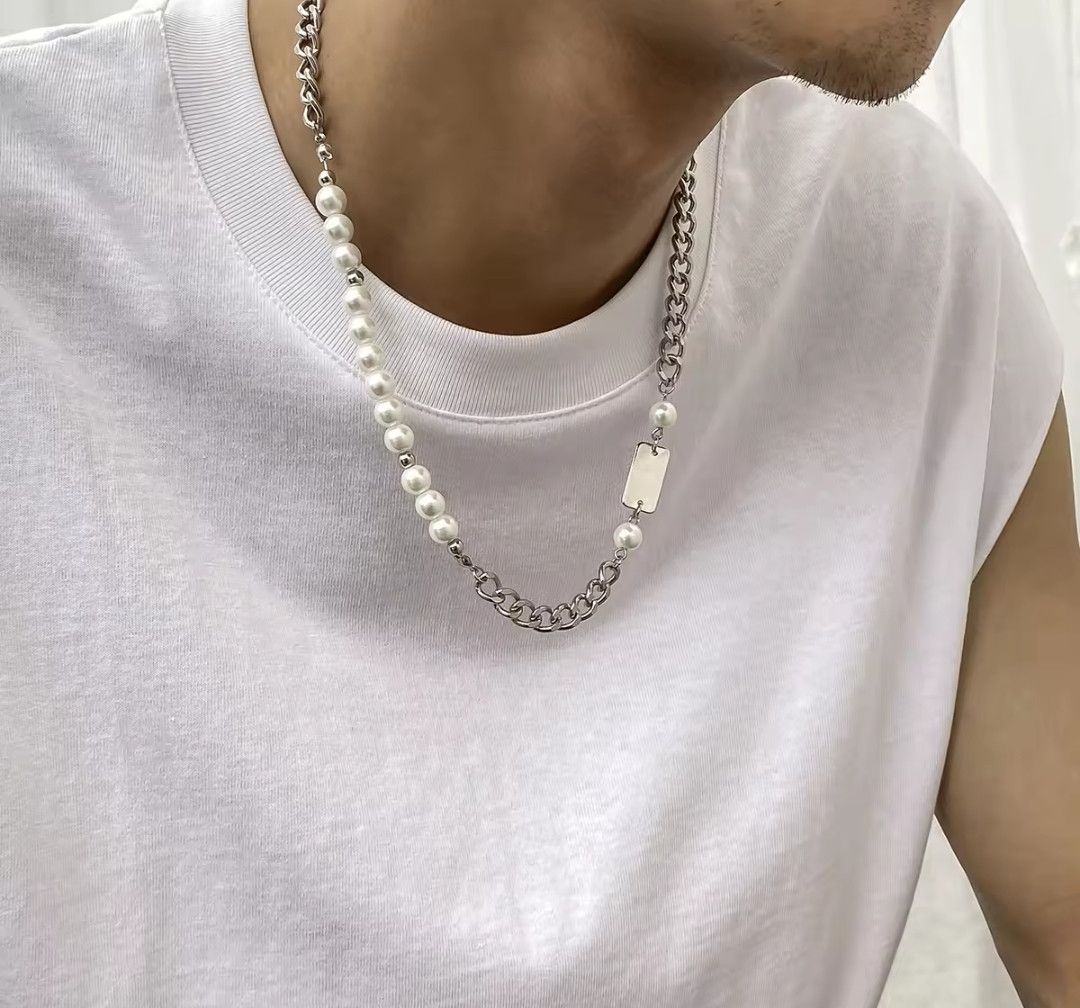 Other Hip Hop Cuban Asymmetrical Imitation Pearl Necklace Size ONE SIZE - 3 Thumbnail
