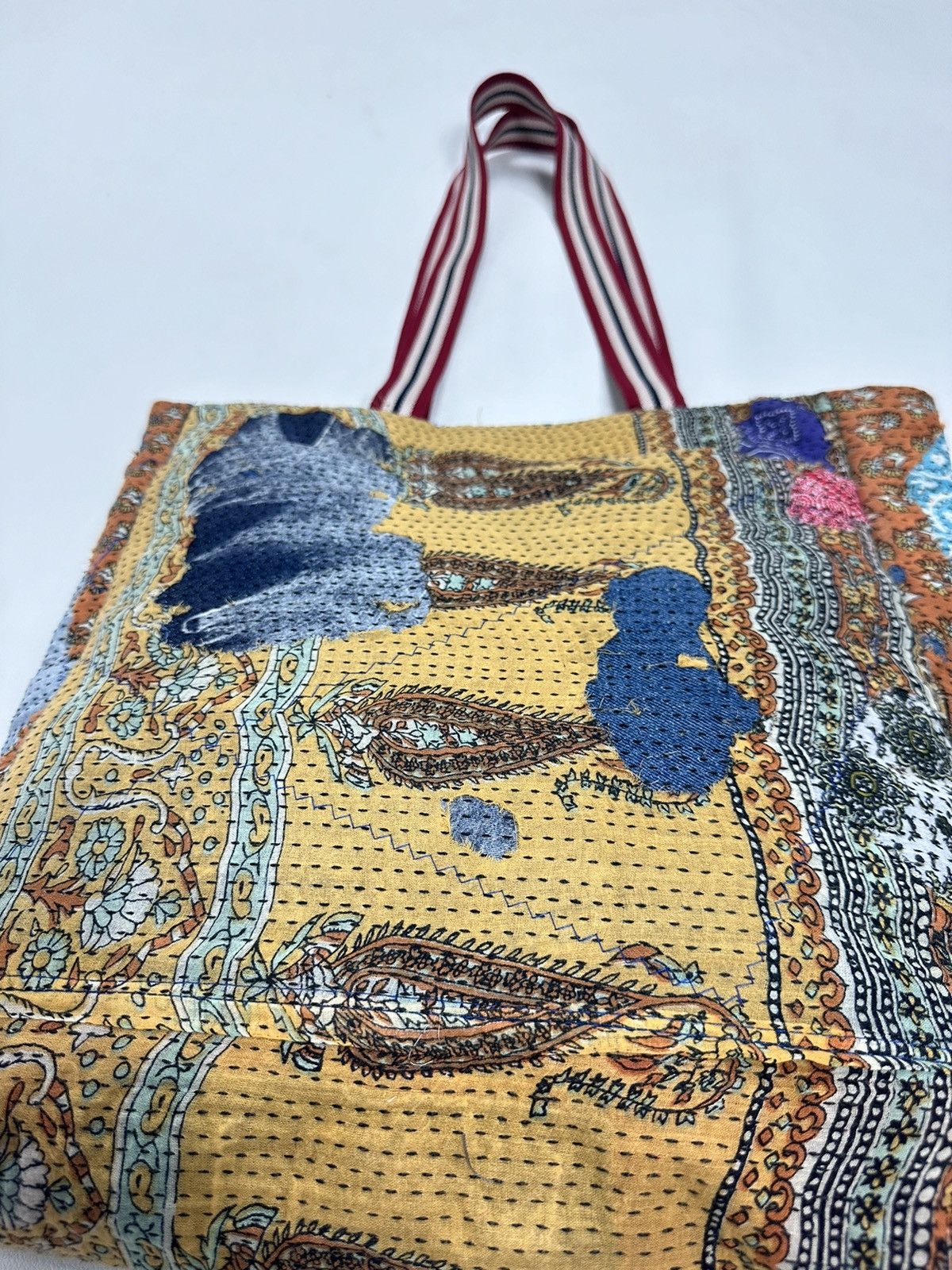 Handmade Custom Made Distressed denim Patchwork Boro Paisley tote bag Size ONE SIZE - 6 Thumbnail